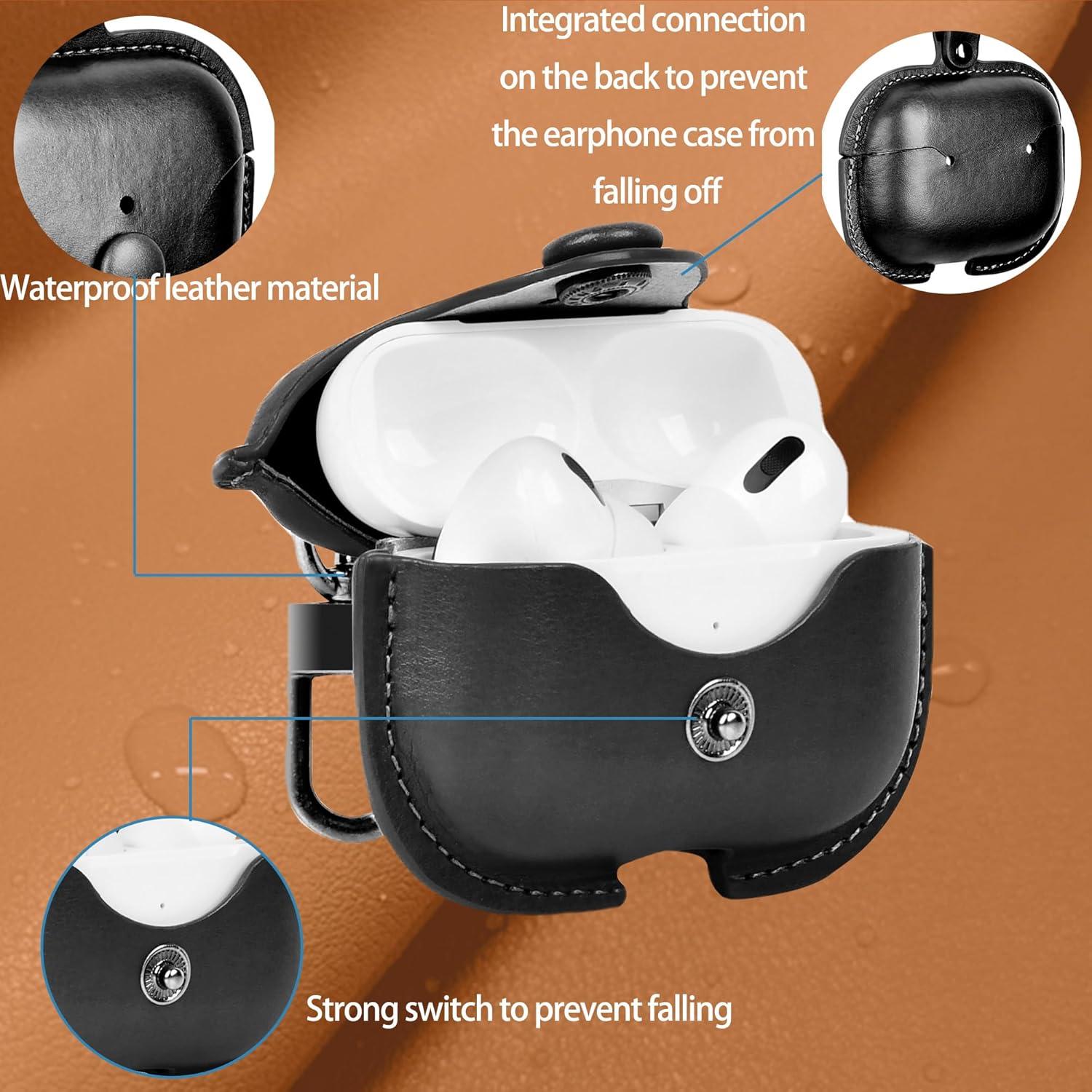 Funda de Cuero SURANBULI para AirPods 4 - Negro, Resistente