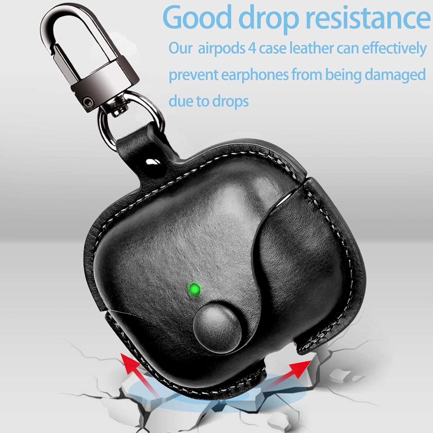 Funda de Cuero SURANBULI para AirPods 4 - Negro, Resistente