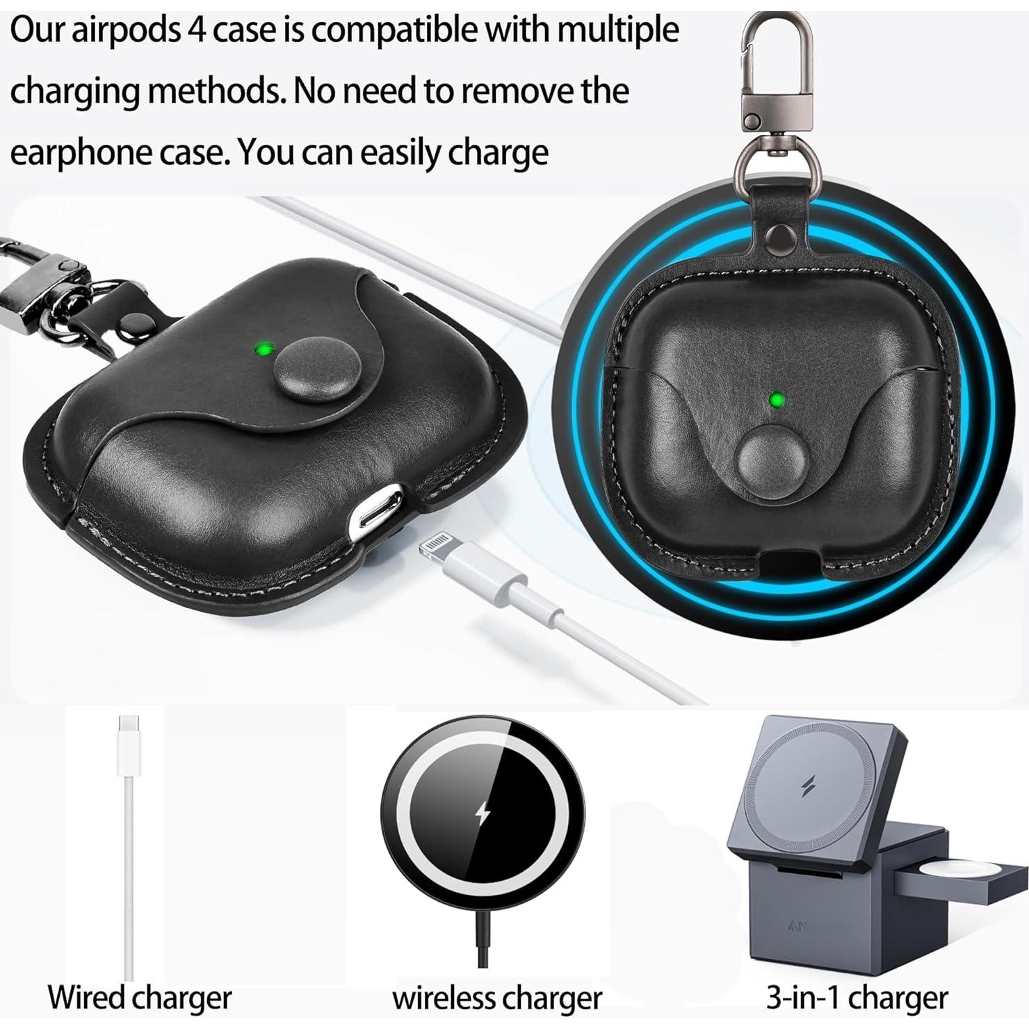 Funda de Cuero SURANBULI para AirPods 4 - Negro, Resistente