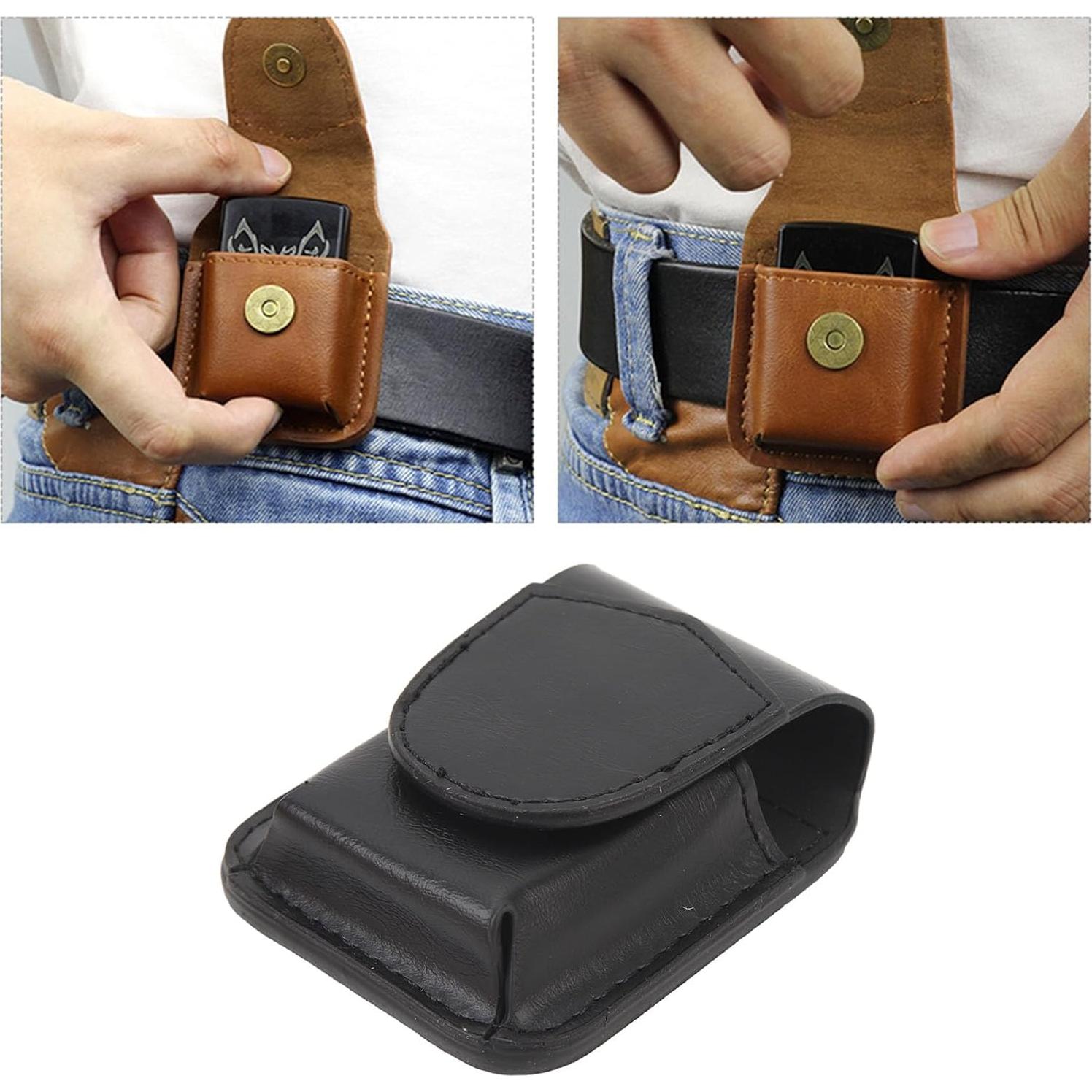 Funda de Cuero PU ASHATA para Encendedor - Negro, Portátil y Ligera