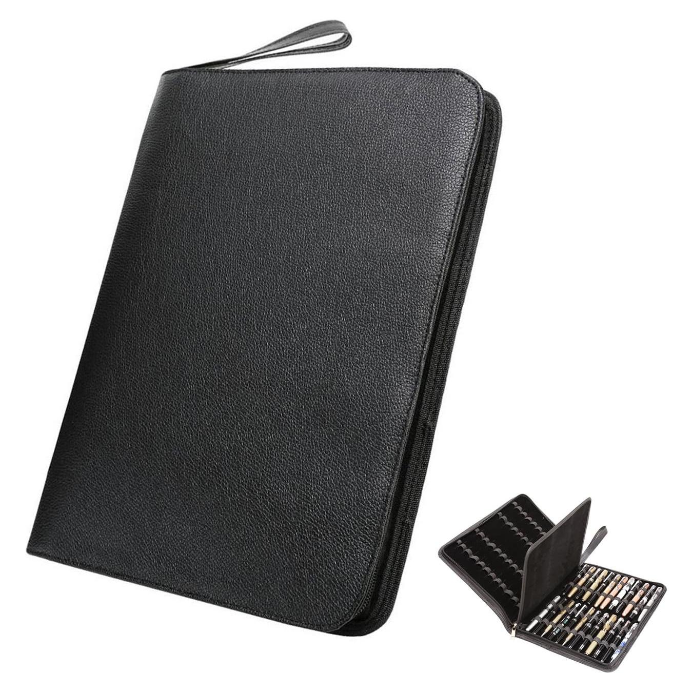 Estuche de Cuero PU Negro para 48 Plumas - Diseño Clásico