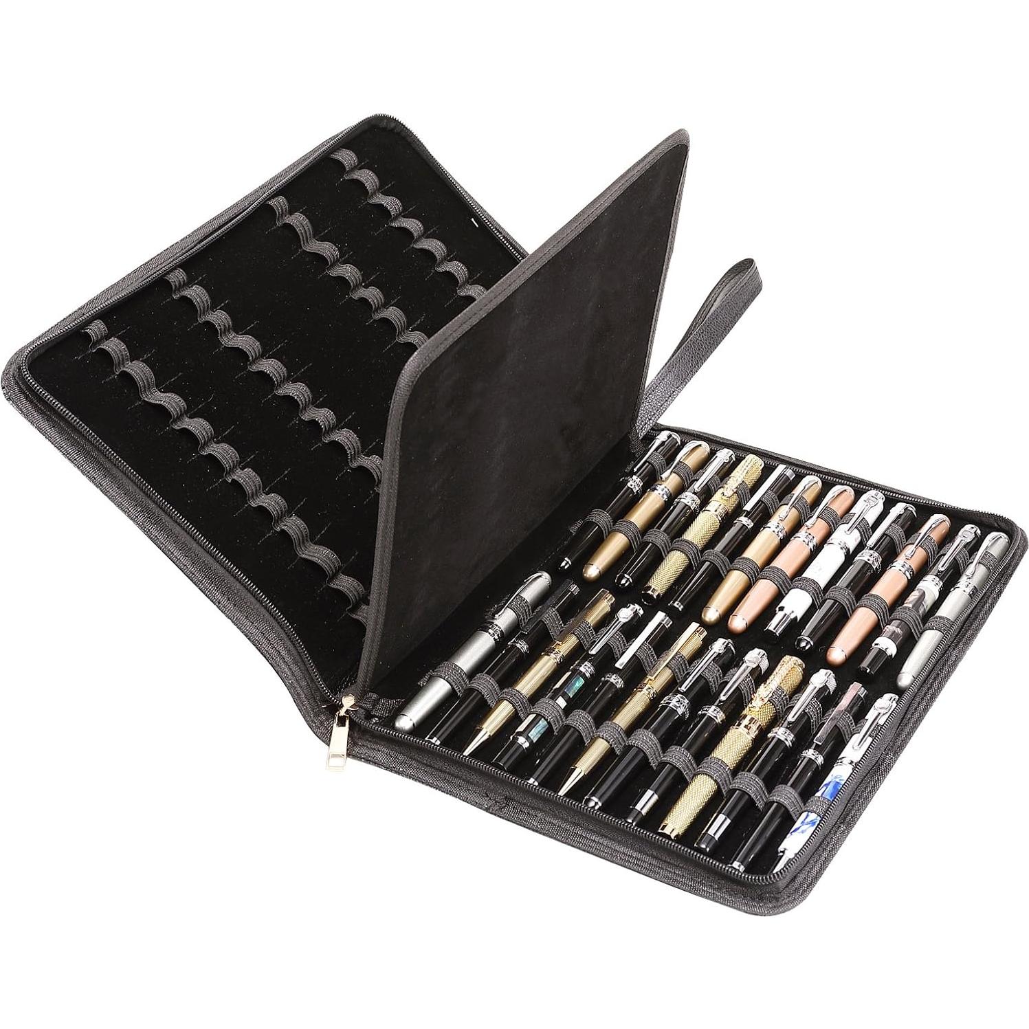 Estuche de Cuero PU Negro para 48 Plumas - Diseño Clásico