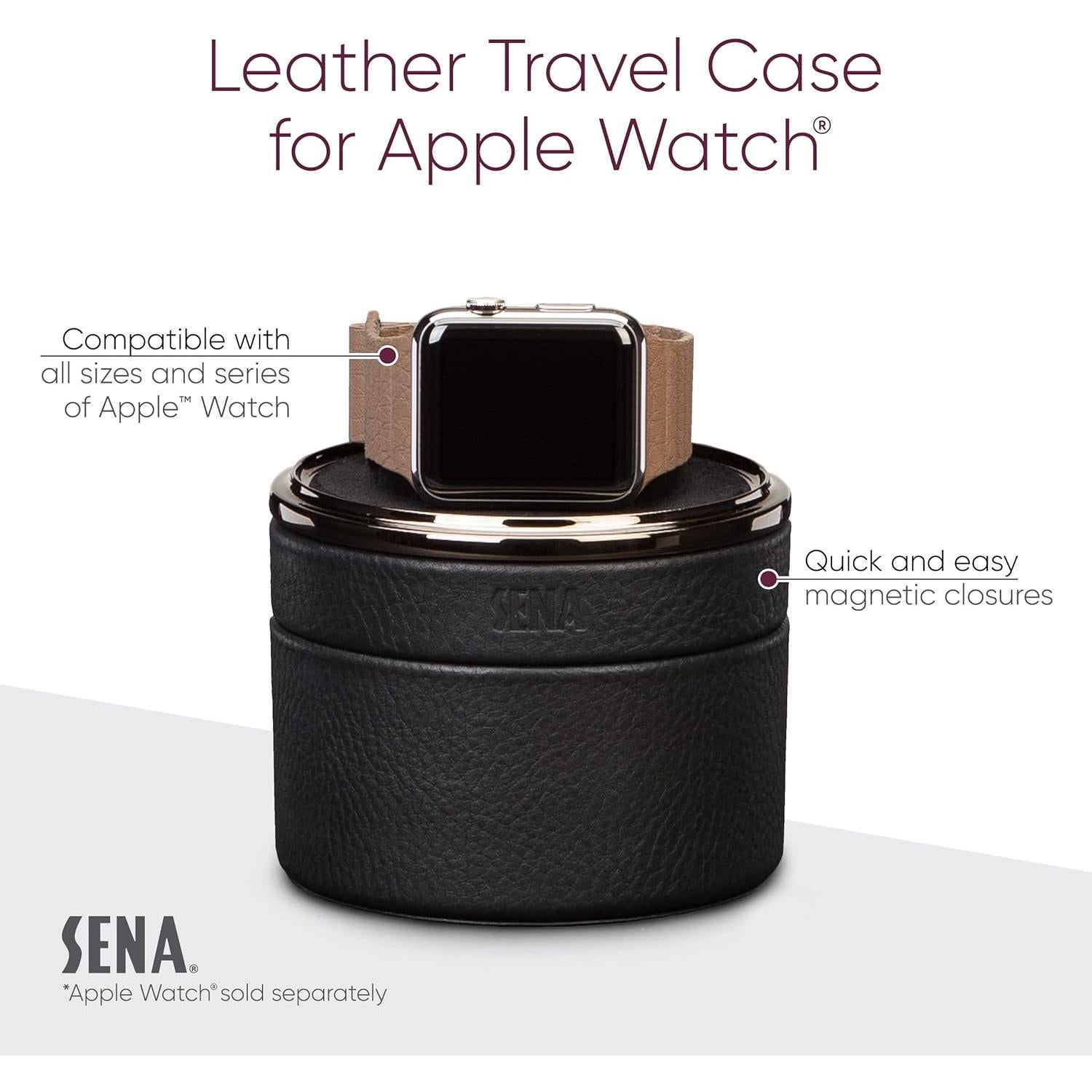 Funda de viaje de cuero SENA para Apple Watch Series 1-8 y SE