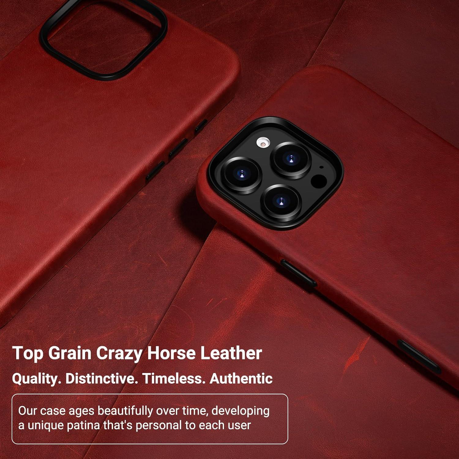 Funda de Cuero Belemay para iPhone 16 Pro Max Rojo Vintage