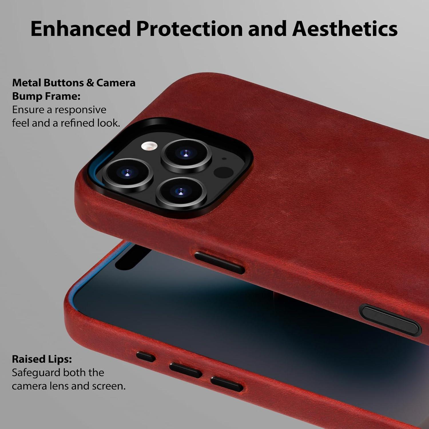 Funda de Cuero Belemay para iPhone 16 Pro Max Rojo Vintage