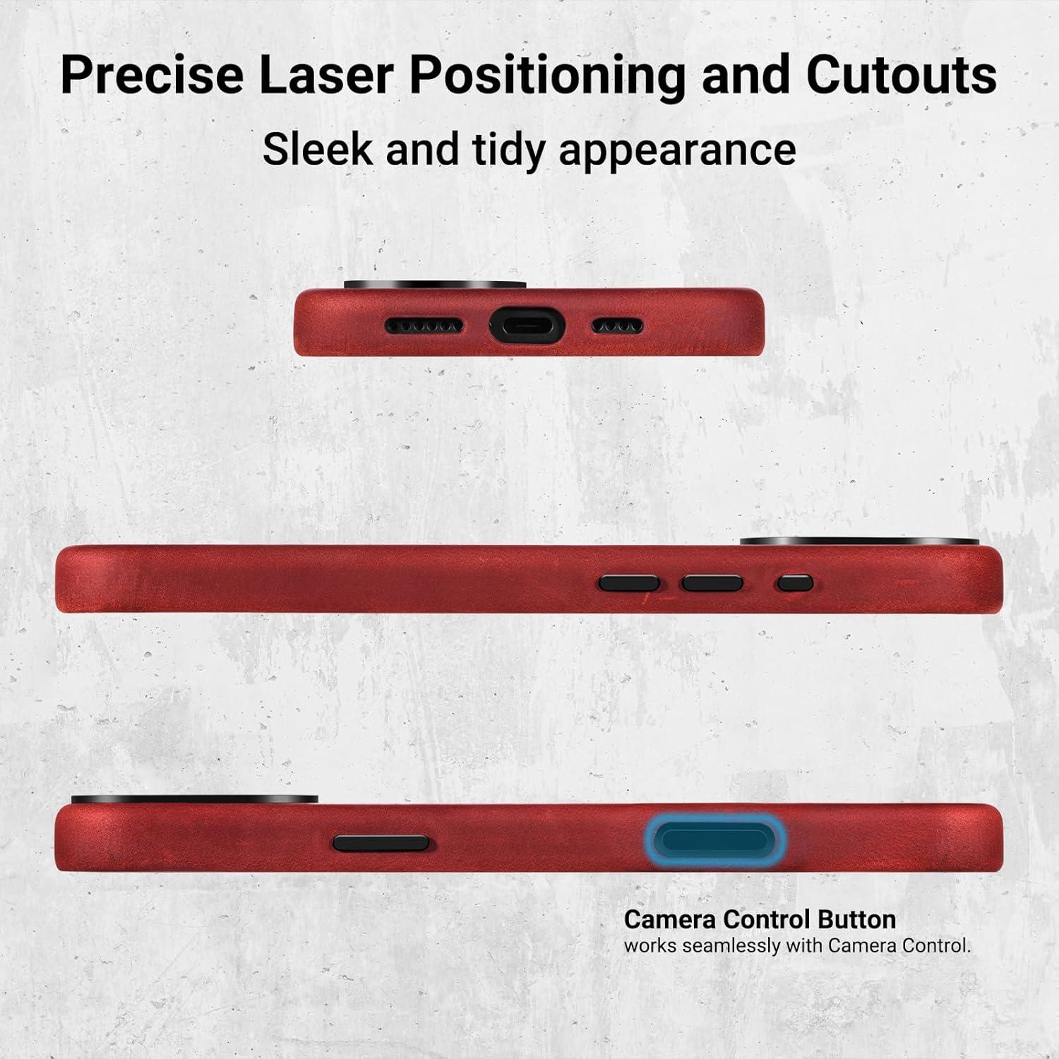 Funda de Cuero Belemay para iPhone 16 Pro Max Rojo Vintage