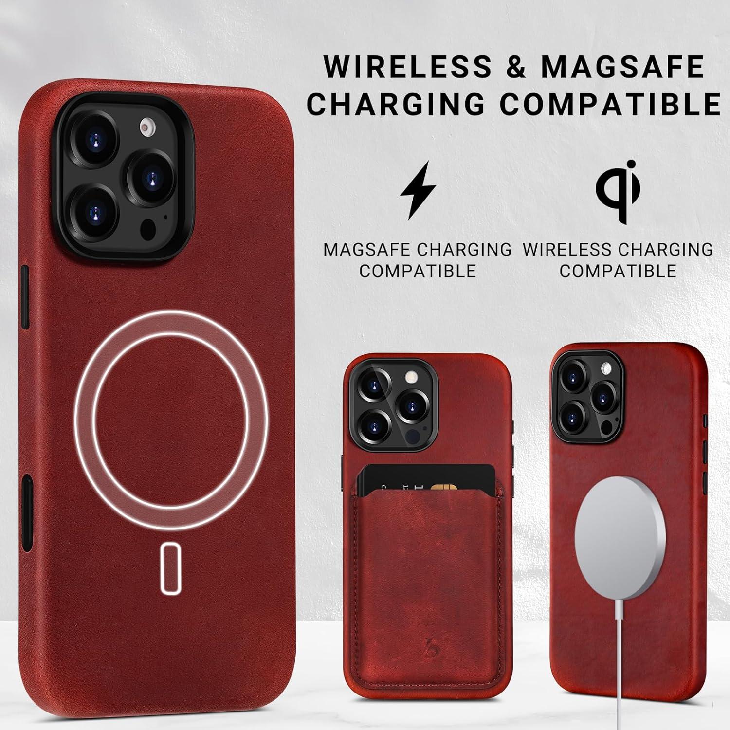 Funda de Cuero Belemay para iPhone 16 Pro Max Rojo Vintage