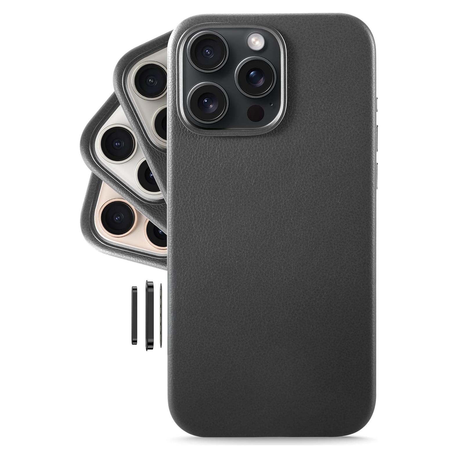 Funda de Cuero LONLI Clásico para iPhone 16 Pro - Negro