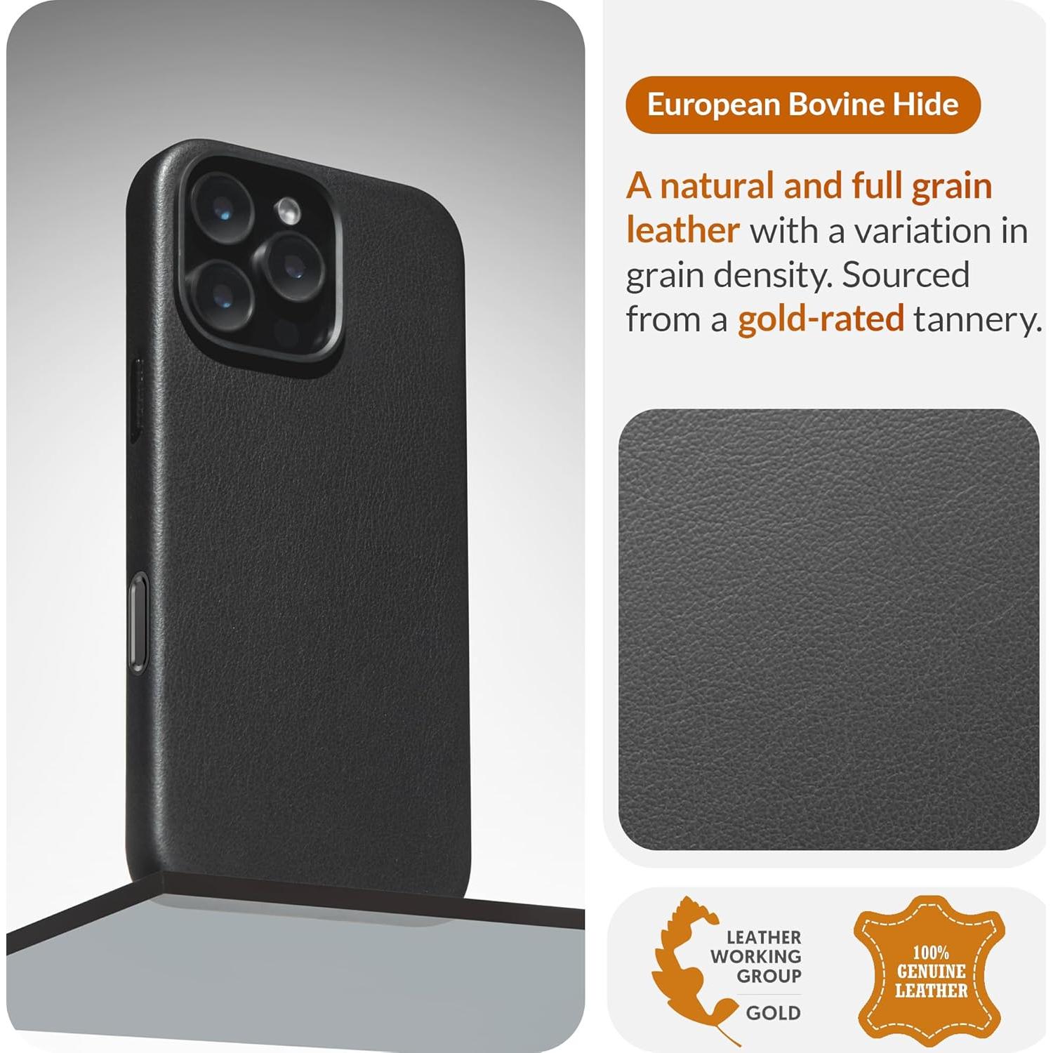 Funda de Cuero LONLI Clásico para iPhone 16 Pro - Negro