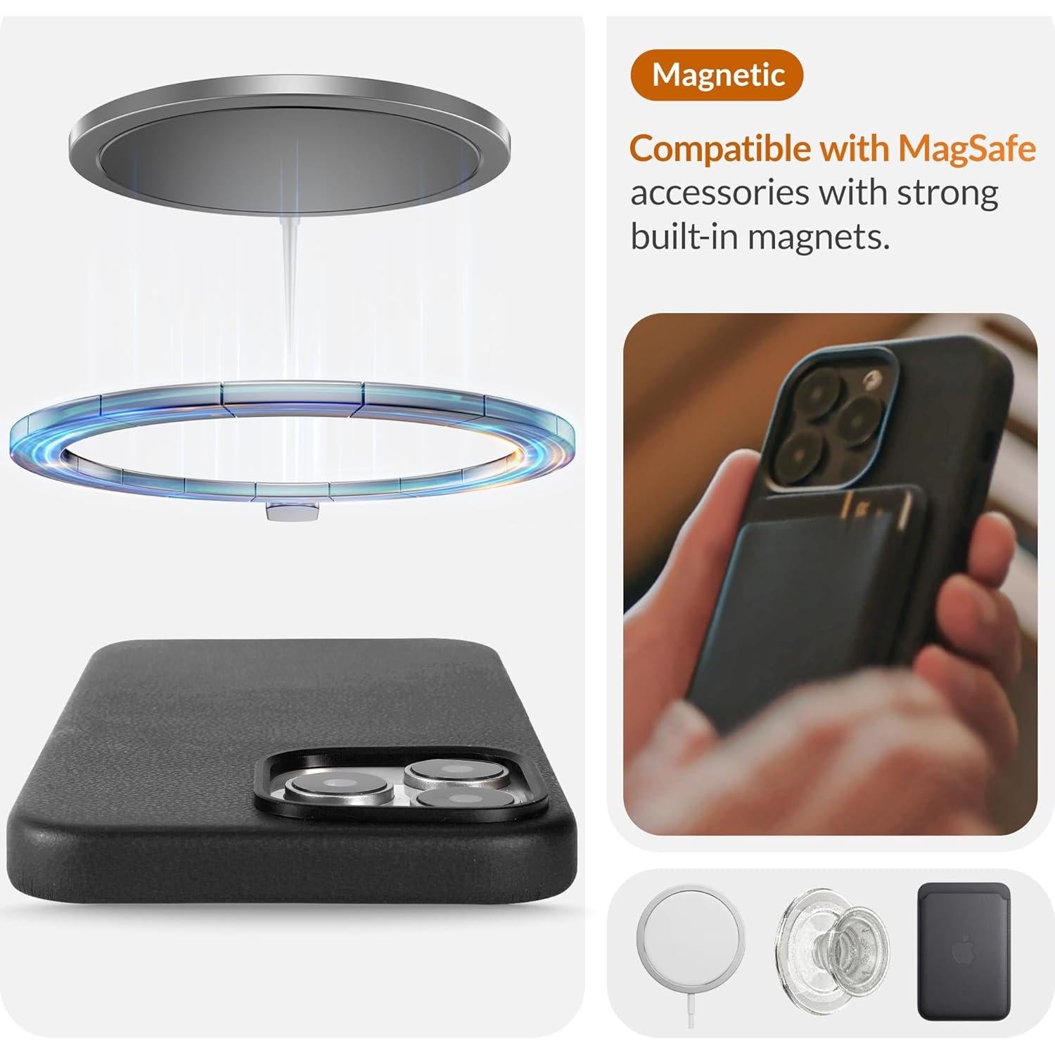 Funda de Cuero LONLI Clásico para iPhone 16 Pro - Negro