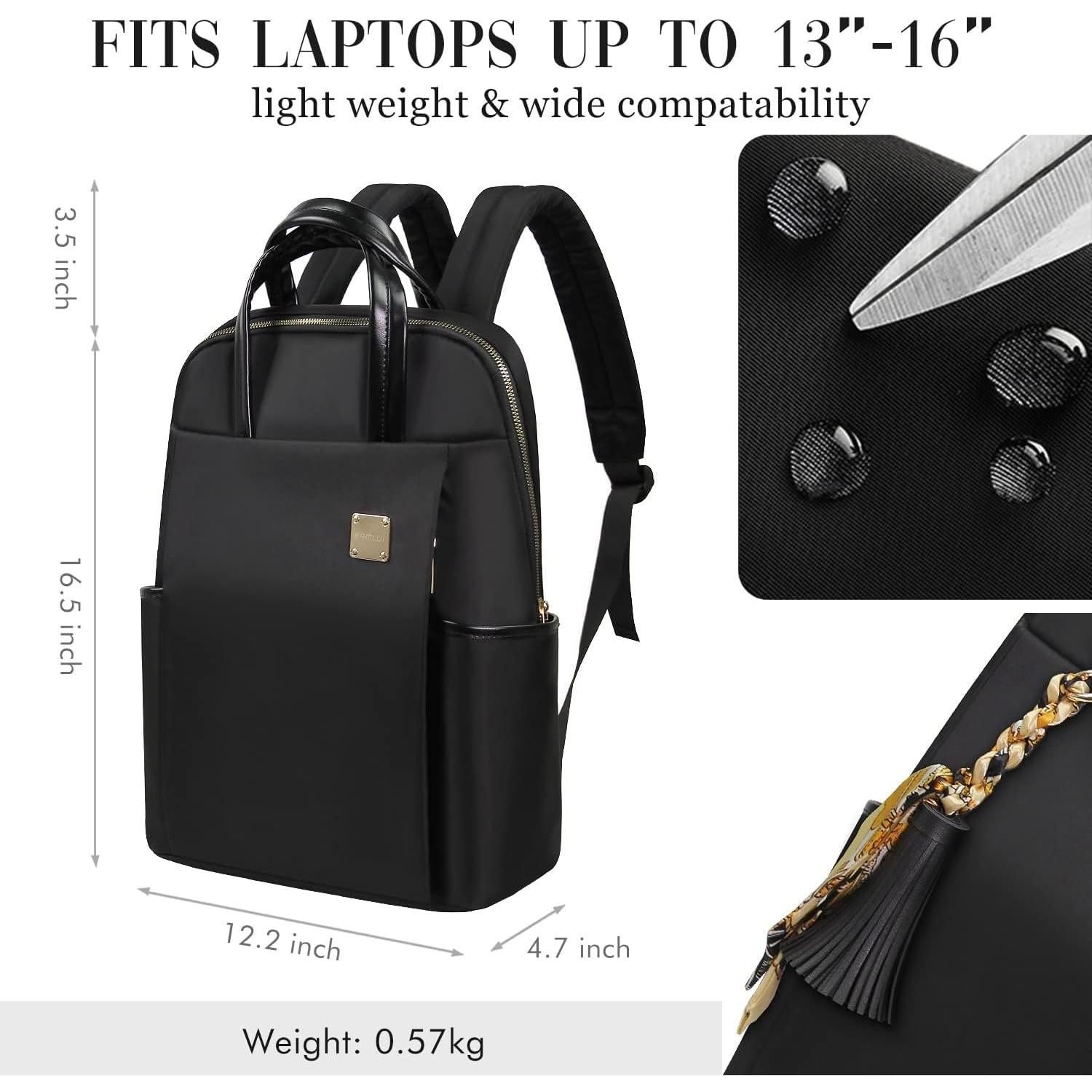 Mochila para Laptop Slim Travel Nylon Negro 15.6" Resistente al Agua