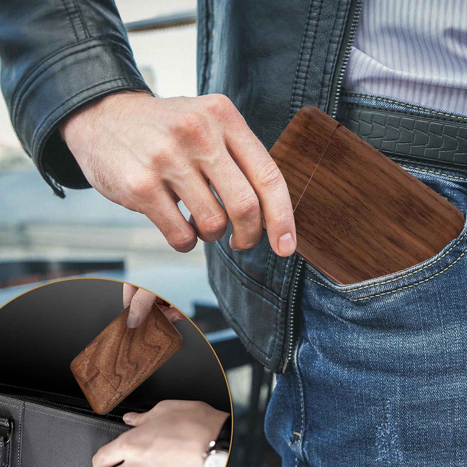 Soporte de Tarjetas de Negocios de Madera MDW Nuez Negra