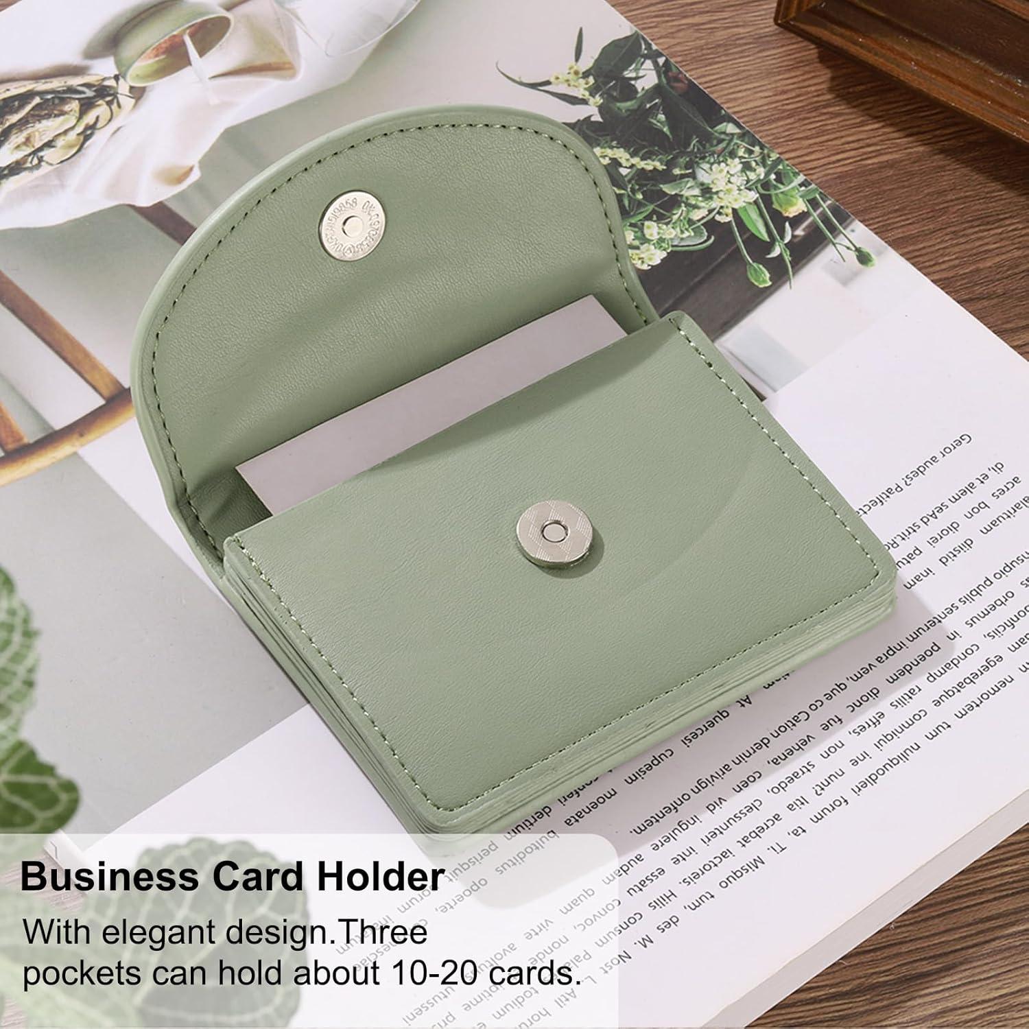 Funda de Tarjetas de Negocios uxcell Verde de Cuero PU Compacta