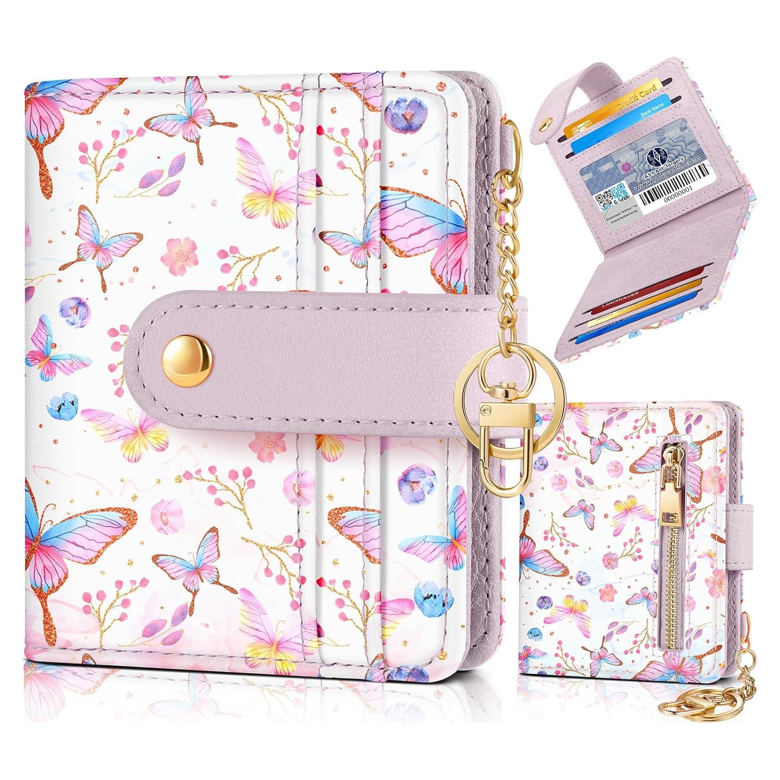 Billetera Bistup Mujer Delgada Cuero RFID Mariposa Kawaii