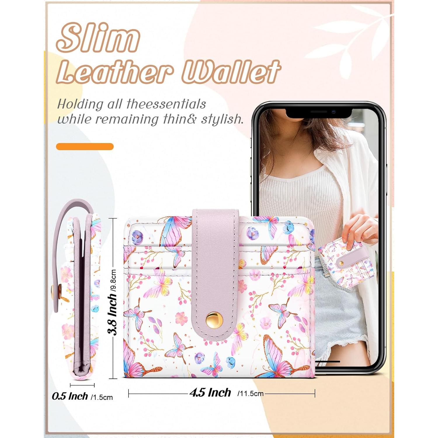Billetera Bistup Mujer Delgada Cuero RFID Mariposa Kawaii