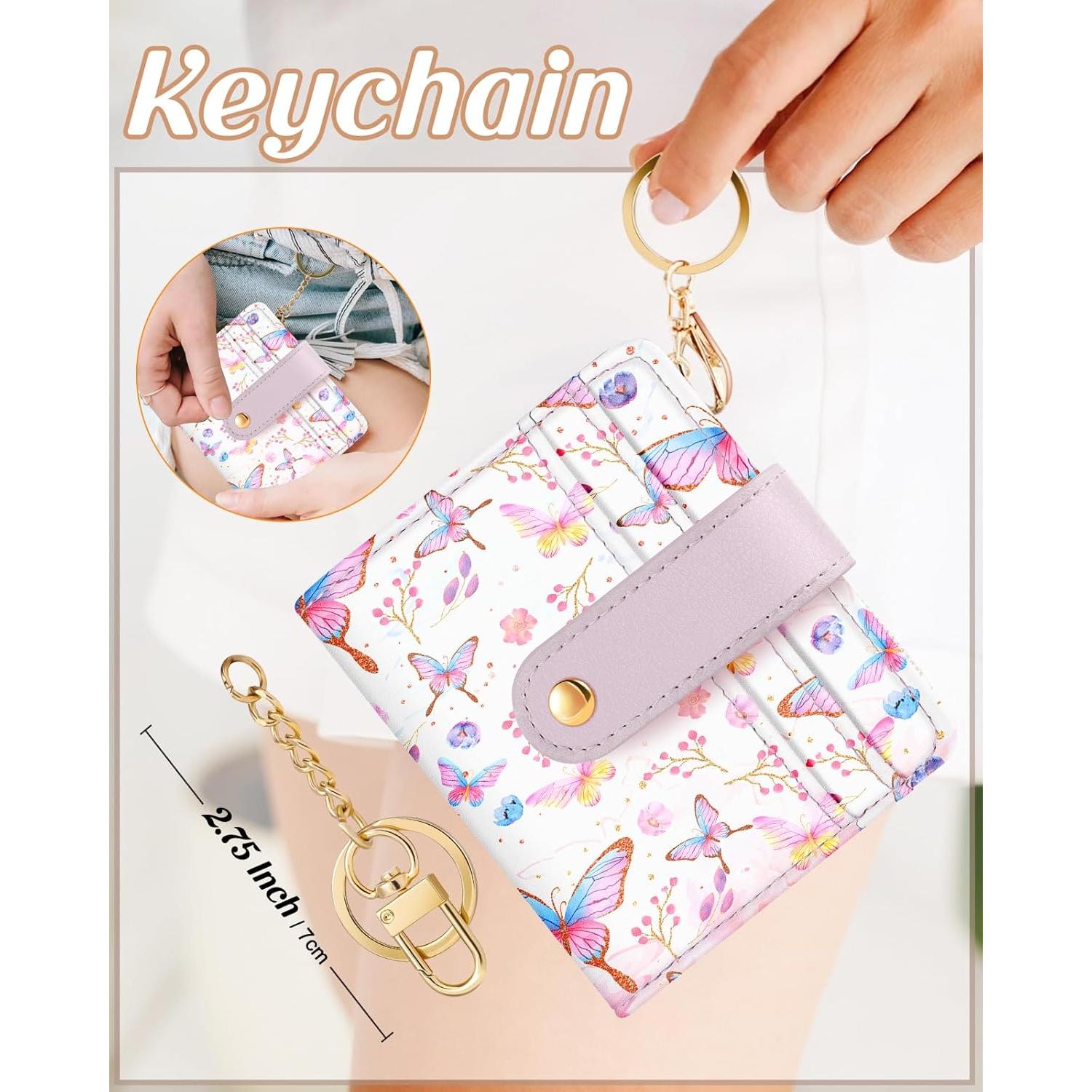 Billetera Bistup Mujer Delgada Cuero RFID Mariposa Kawaii