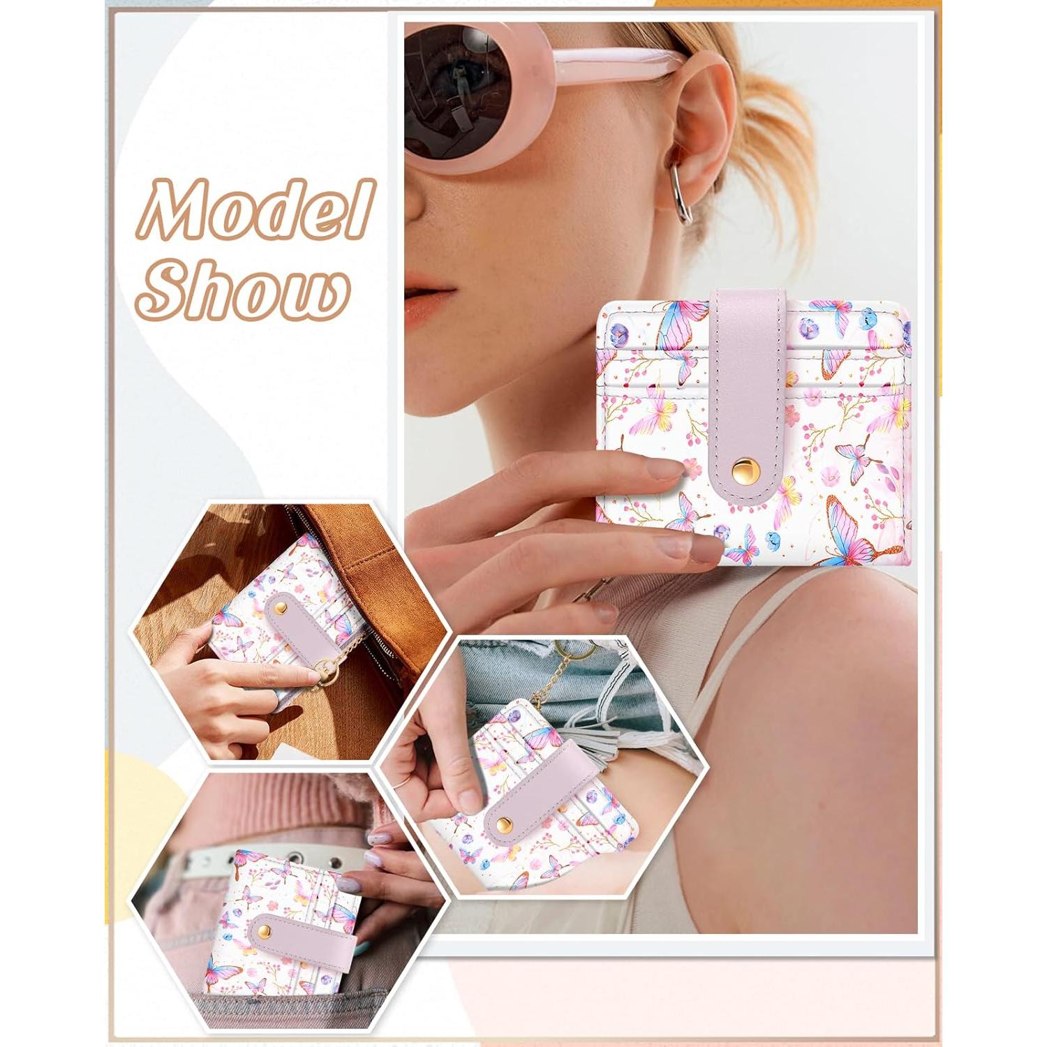 Billetera Bistup Mujer Delgada Cuero RFID Mariposa Kawaii