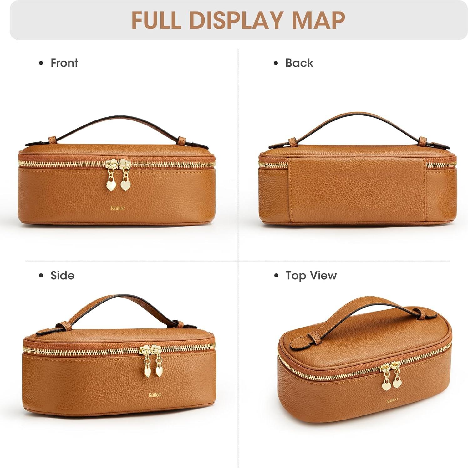 Bolsa de Maquillaje Kattee de Cuero Genuino para Mujeres - Marrón