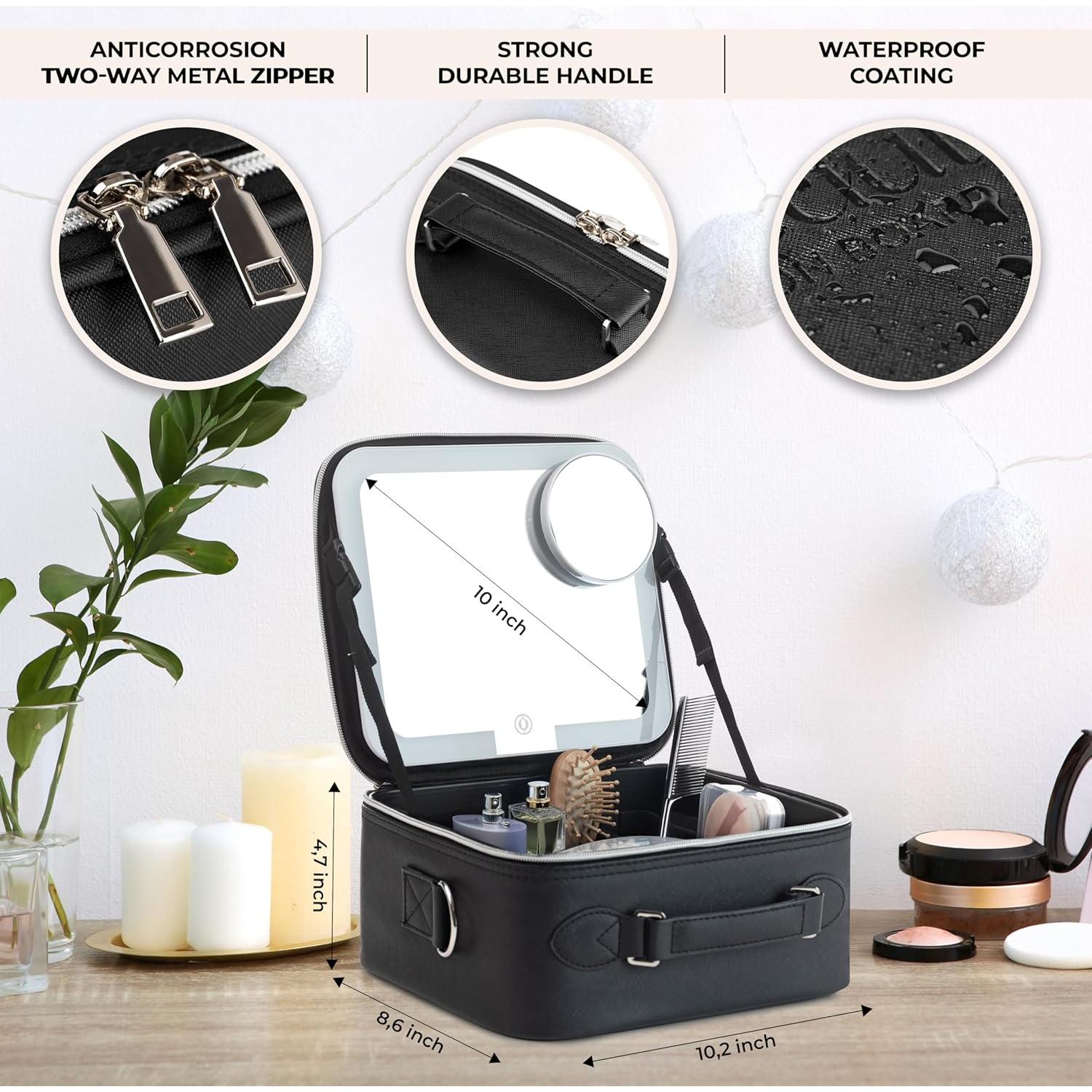 Estuche de Maquillaje LED BeautyOnBoard - 3 Brillos Ajustables