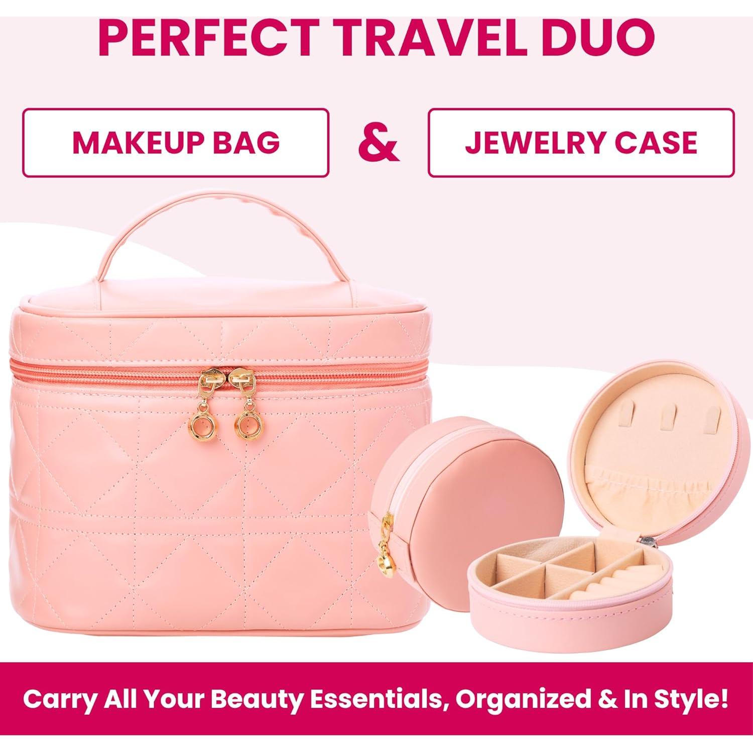 Bolsa de Maquillaje Rosa Nestoro con Estuche de Joyería Acolchado