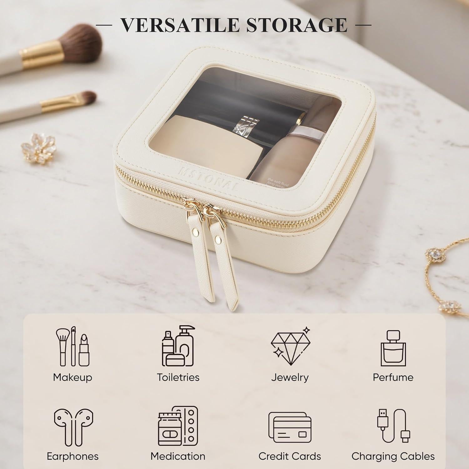 Bolsa de Maquillaje Transparente MSTONAL Mini Beige Impermeable