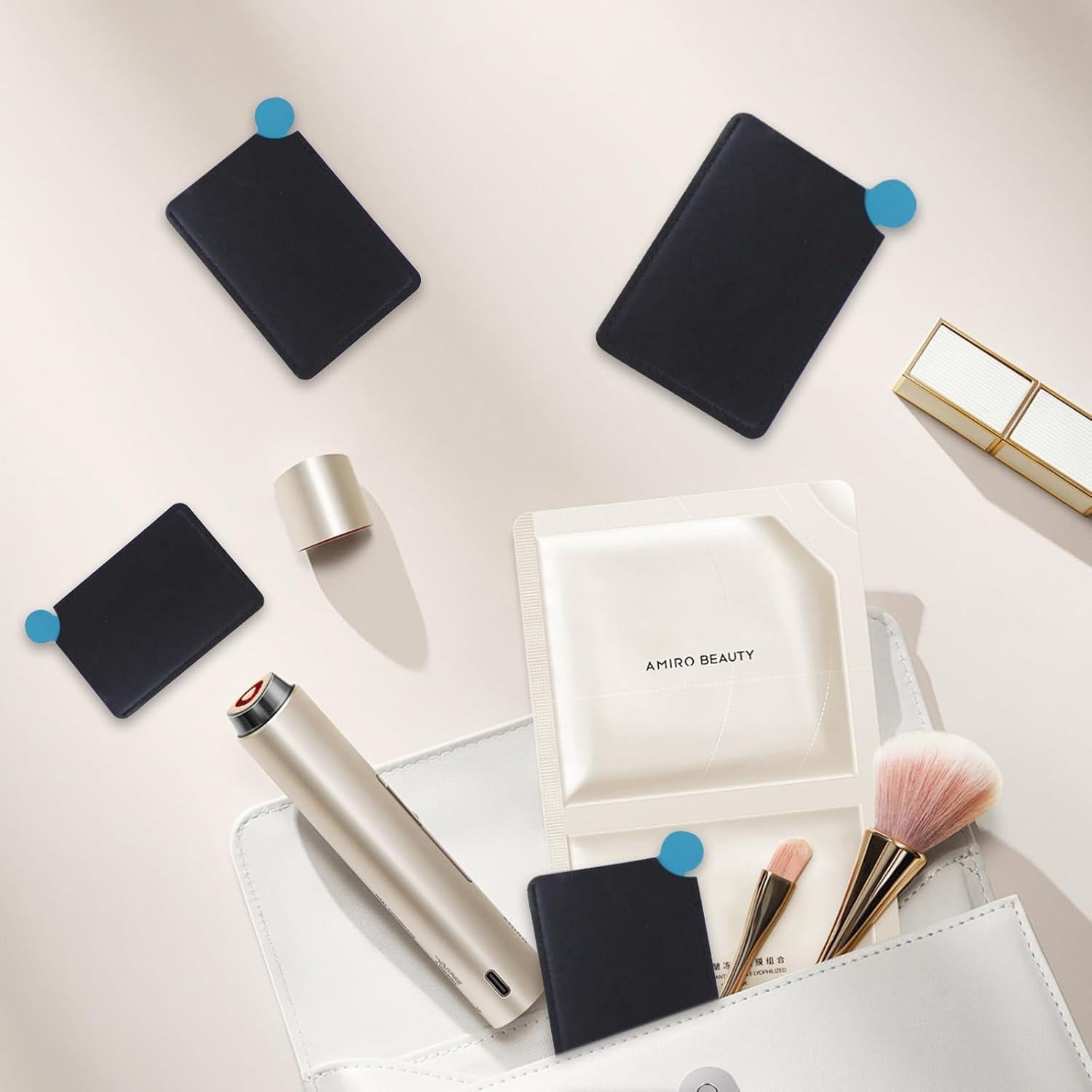 Espejo de Bolsillo Abvsdu 2 Pcs Acero Inoxidable Negro Compacto