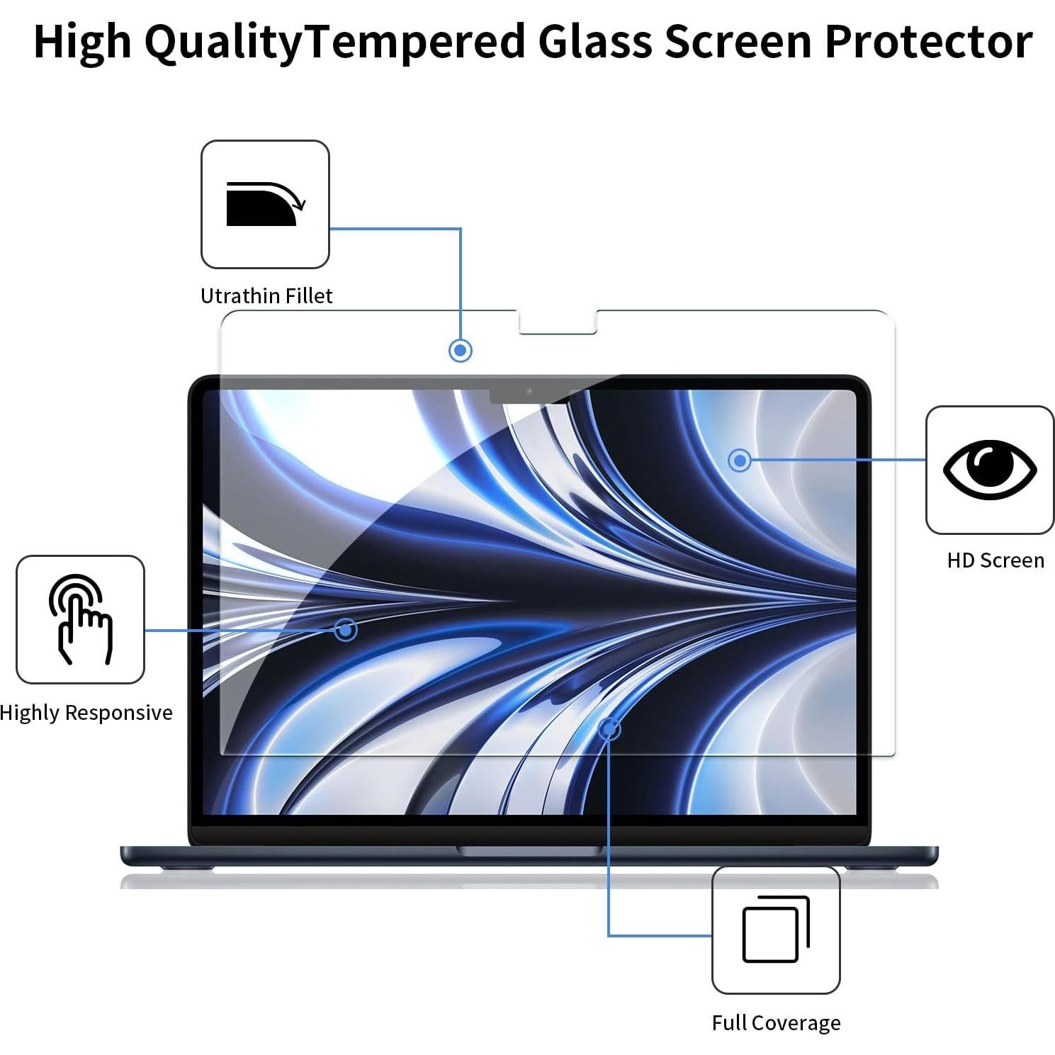 Protector de Pantalla Vidrio Templado AVAKOT para MacBook Air 13.6 M2 2022 - 2 Pack