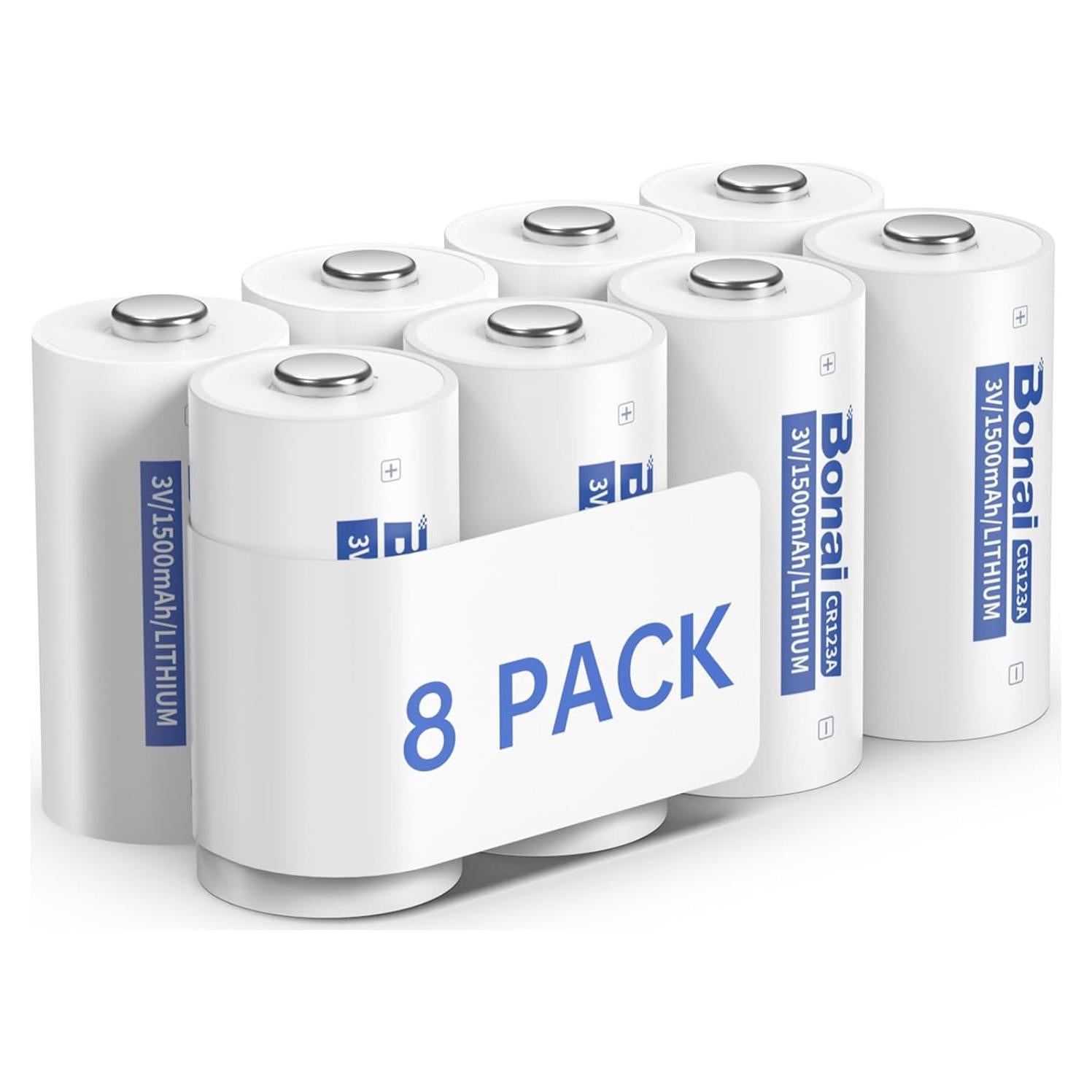 Baterías de Litio BONAI CR123A 1500mAh 8 Unidades