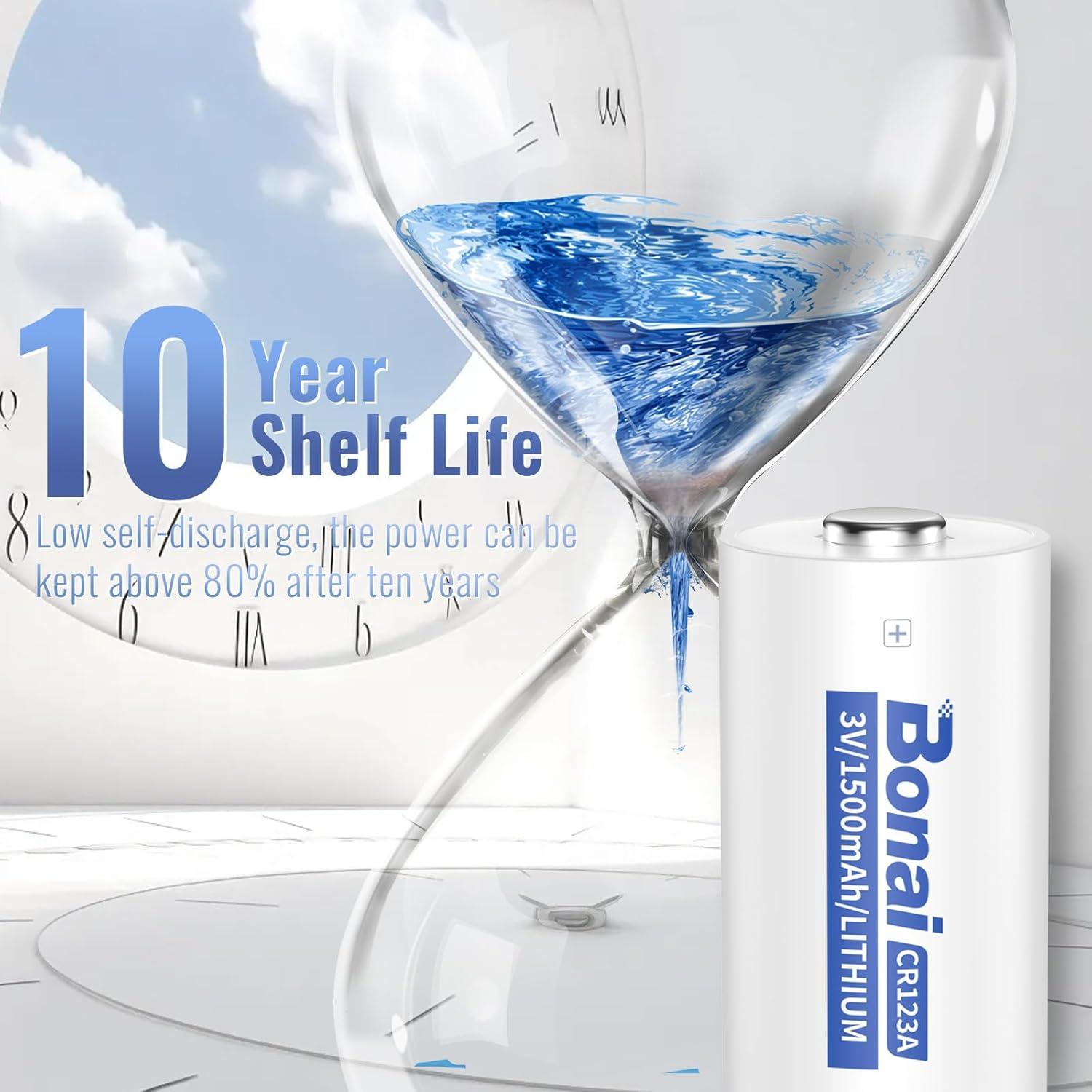 Baterías de Litio BONAI CR123A 1500mAh 8 Unidades