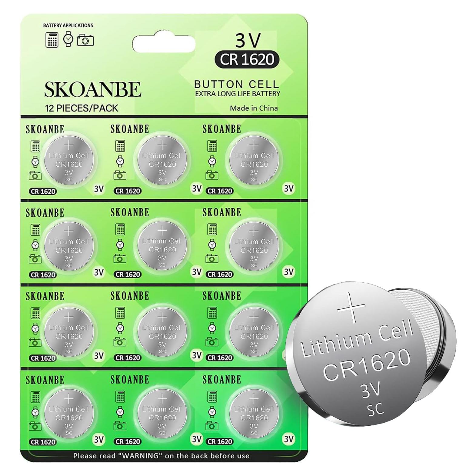 Paquete de 12 Baterías de Litio CR1620 3V SKOANBE