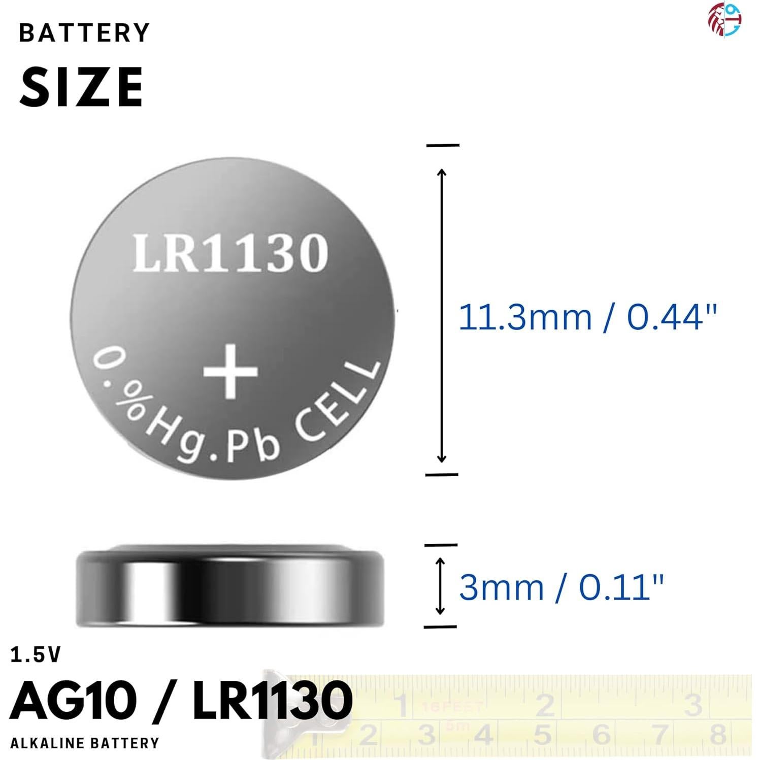 Pila de botón alcalina PoundMax AG10 LR1130 - 10 unidades