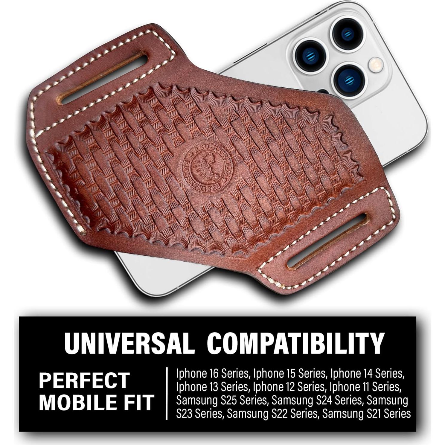 Funda de Teléfono de Cuero Genuino Red Scorpion - Universal