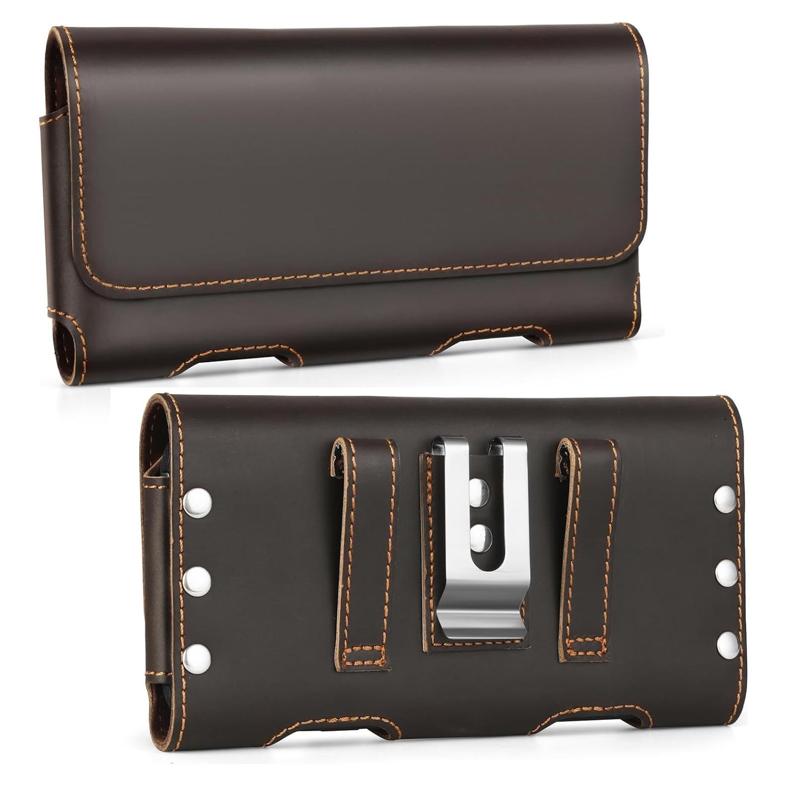 Funda de Cuero Genuino BECPLT para iPhone y Galaxy - Marrón