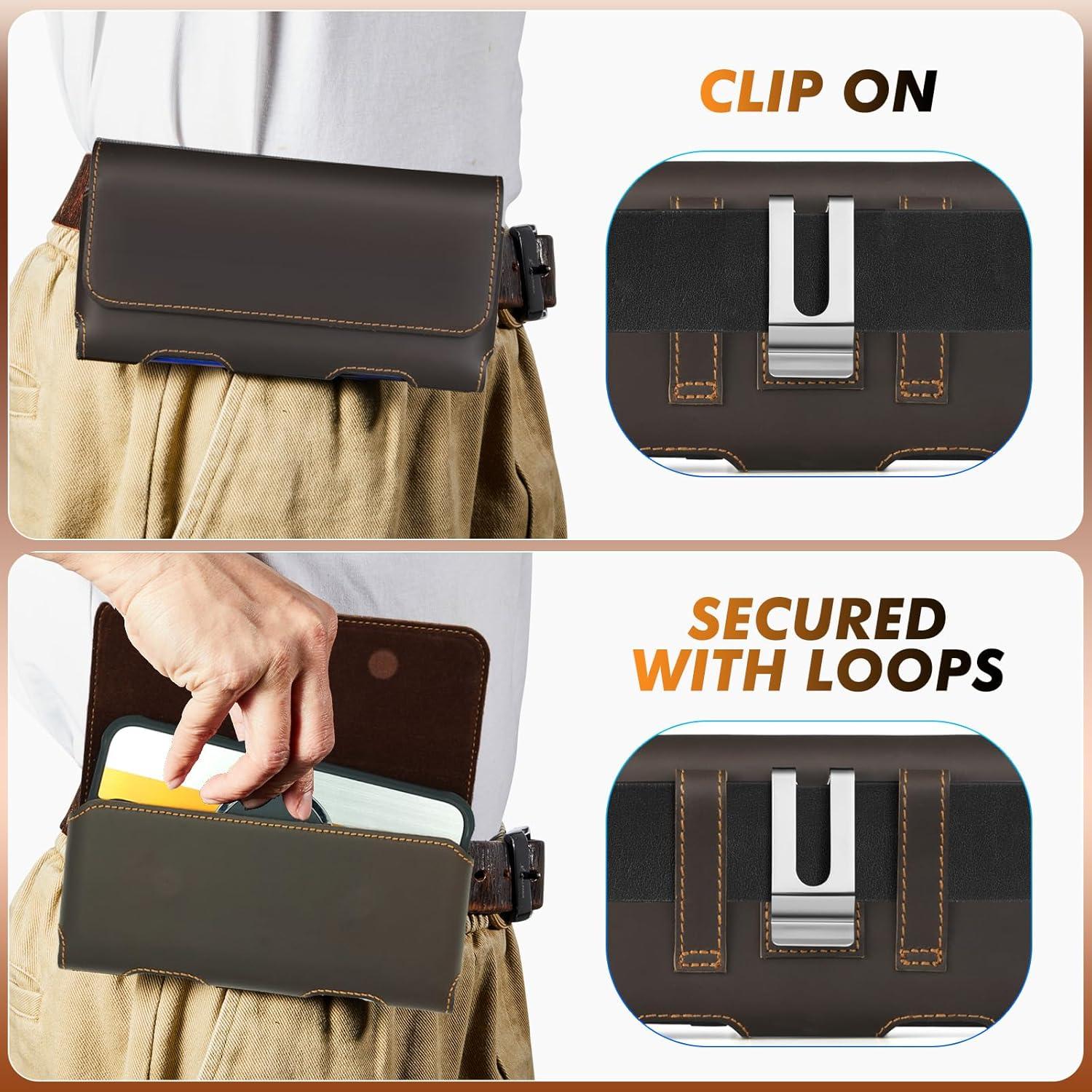 Funda de Cuero Genuino BECPLT para iPhone y Galaxy - Marrón