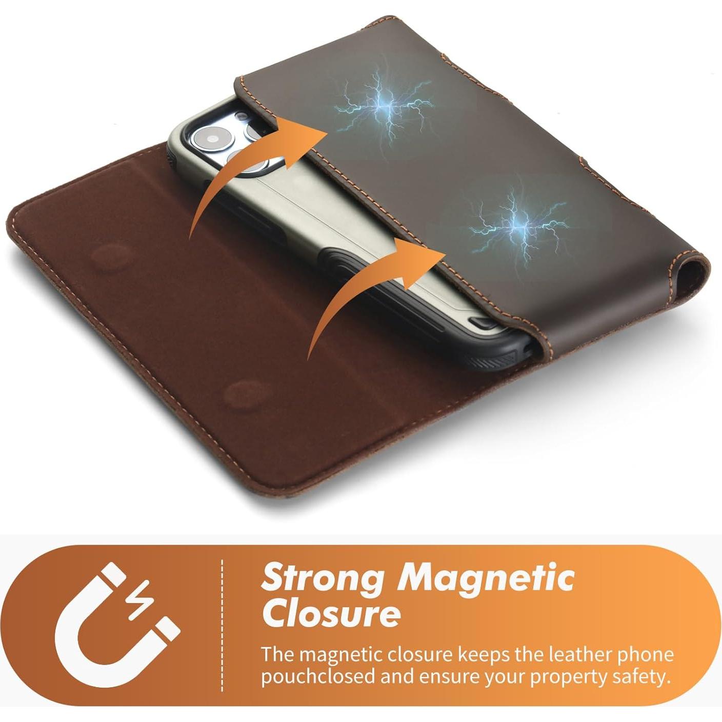 Funda de Cuero Genuino BECPLT para iPhone y Galaxy - Marrón