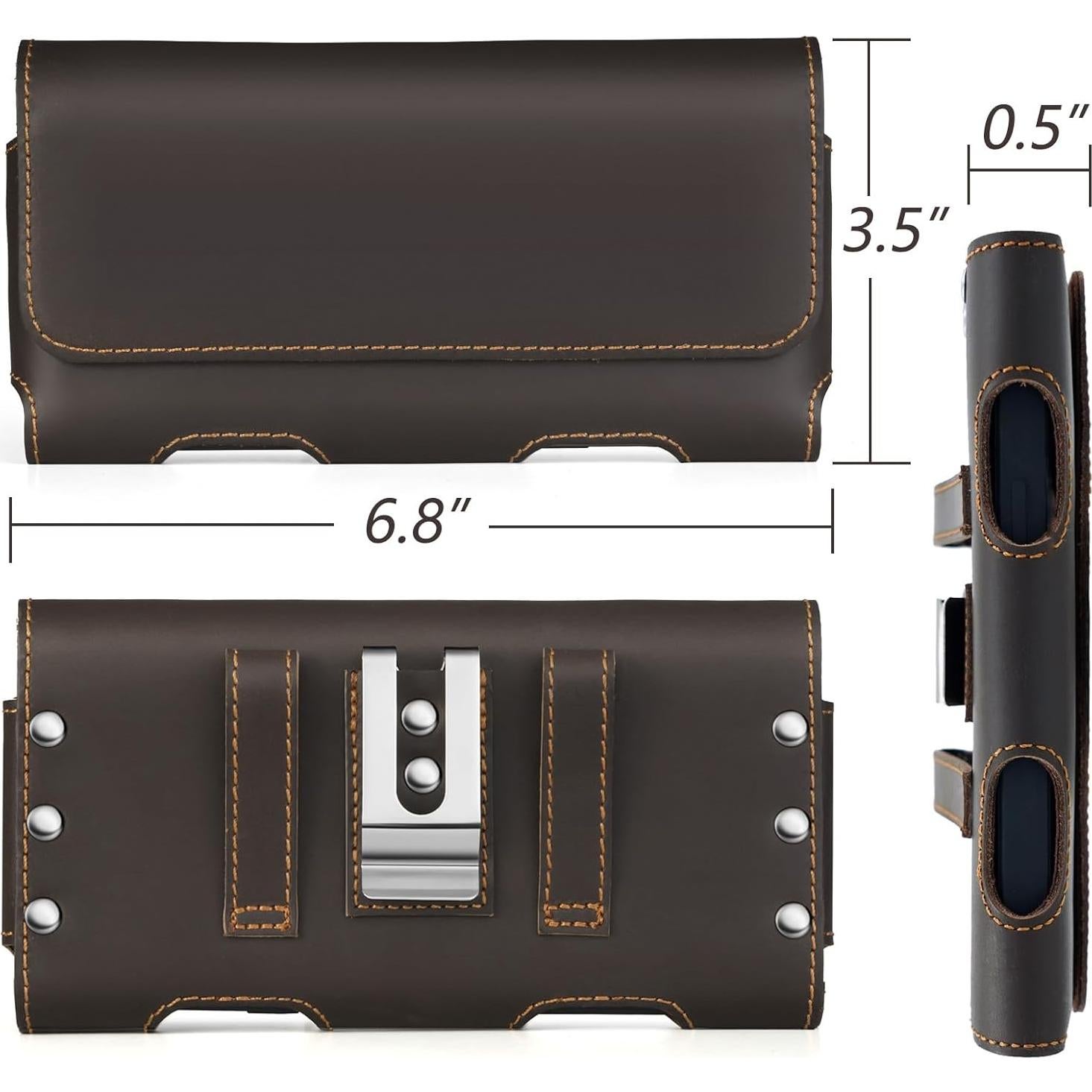 Funda de Cuero Genuino BECPLT para iPhone y Galaxy - Marrón