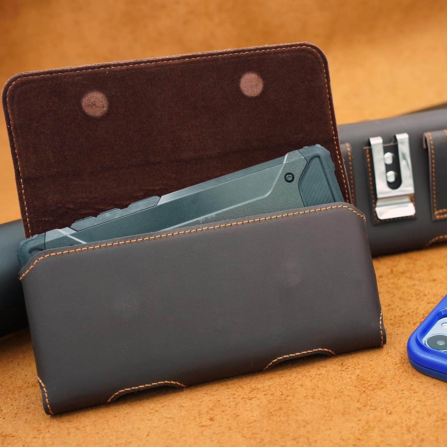 Funda de Cuero Genuino BECPLT para iPhone y Galaxy - Marrón