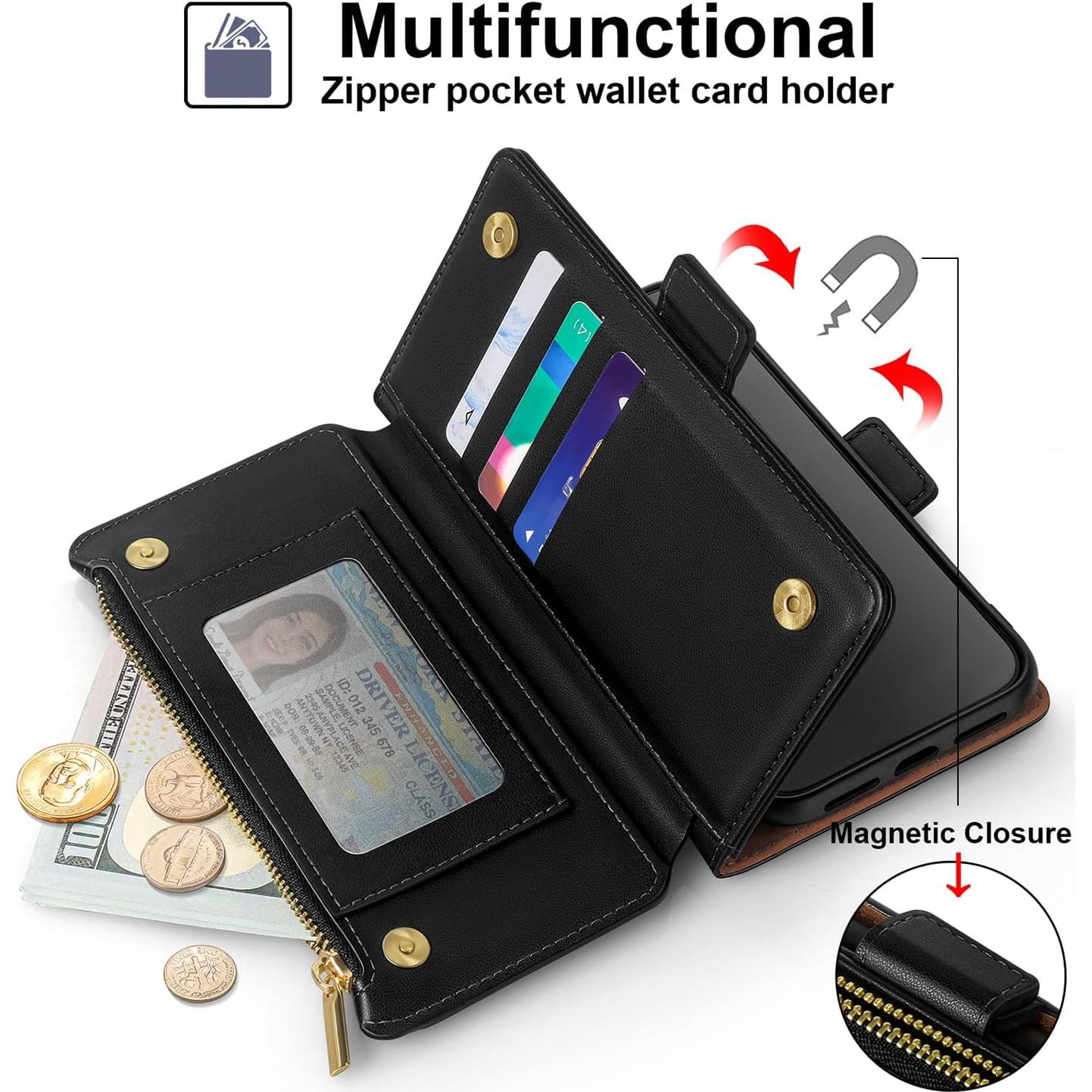 Funda de Cartera Antsturdy para iPhone 17 Pro - Cuero PU Negro