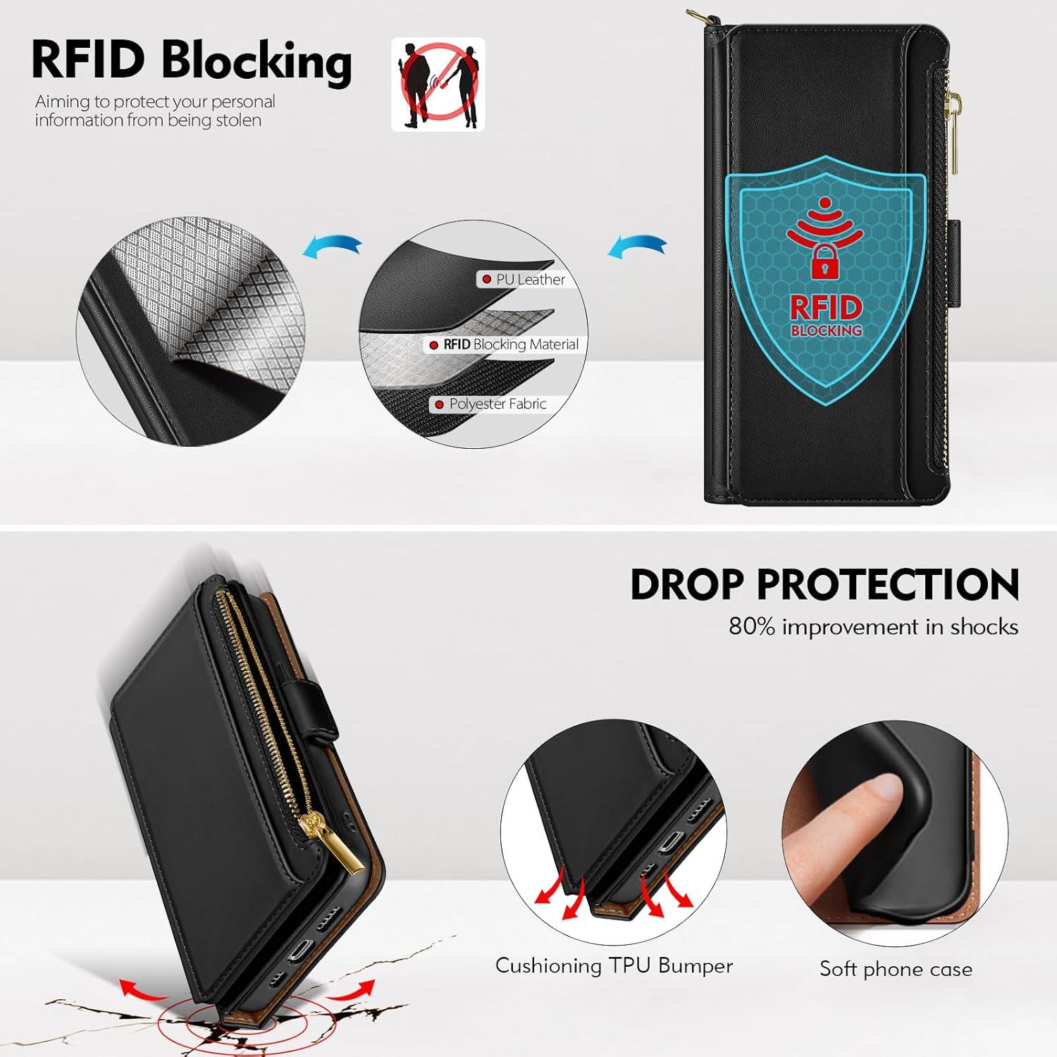 Funda de Cartera Antsturdy para iPhone 17 Pro - Cuero PU Negro