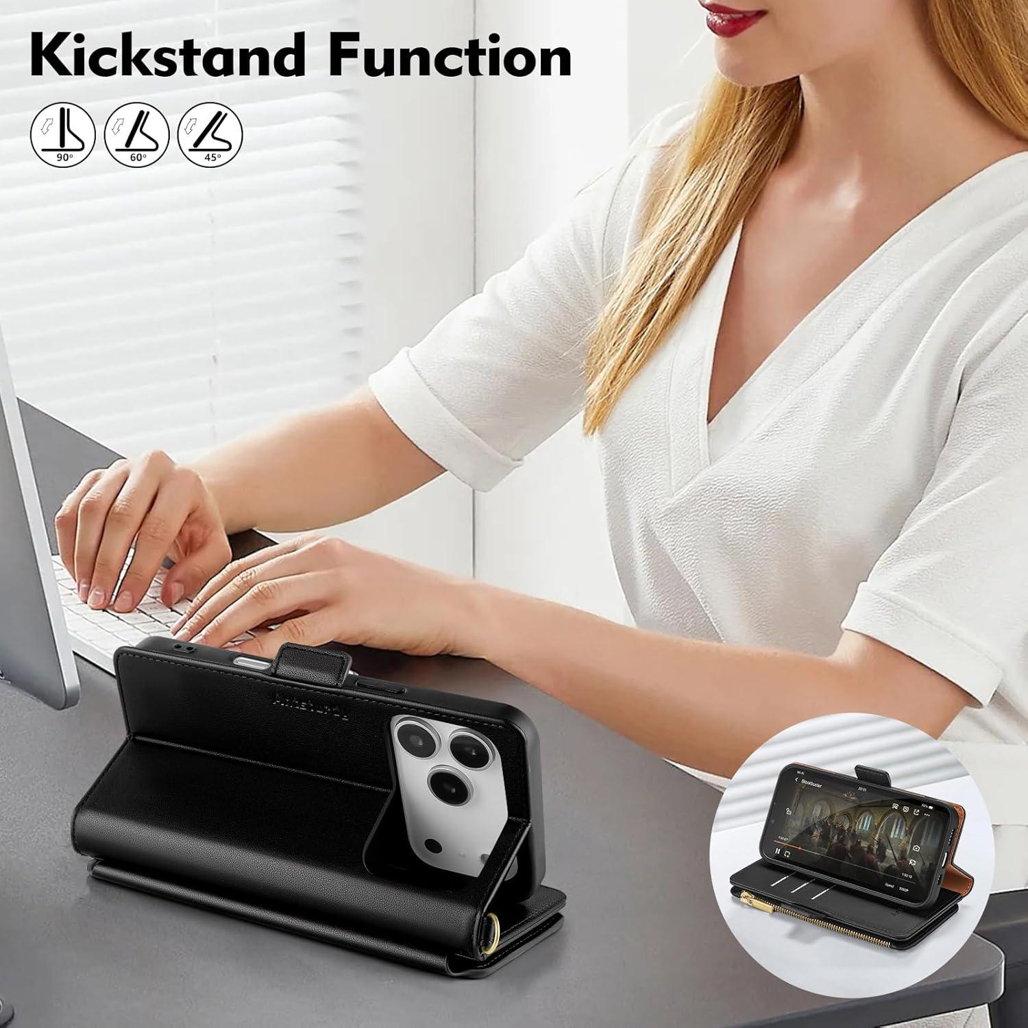 Funda de Cartera Antsturdy para iPhone 17 Pro - Cuero PU Negro