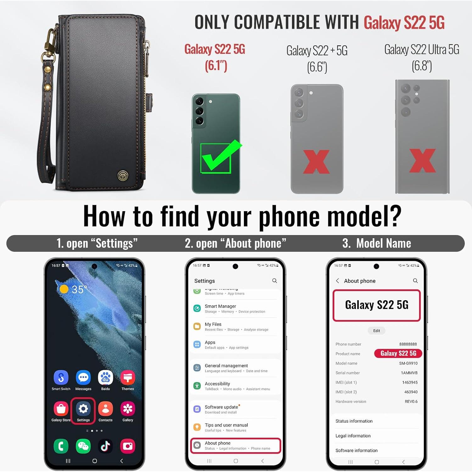 Funda Cartera Defencase para Samsung Galaxy S22 5G - Negro