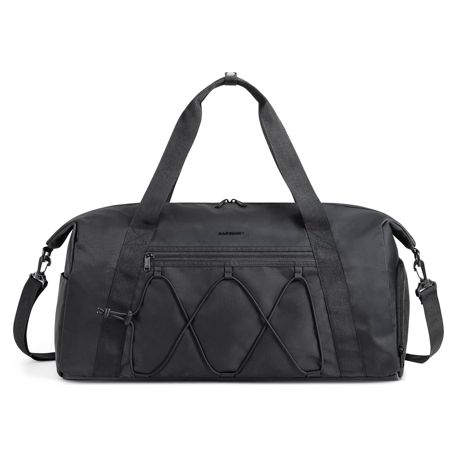 Small Gym Bag With Shoe Compartment & Wet Pocket, Lightweight Sports Travel Duffel, Carry On Weekender Overnight, Water Resistant Sports Gym Tote for Swimming Yoga, Black