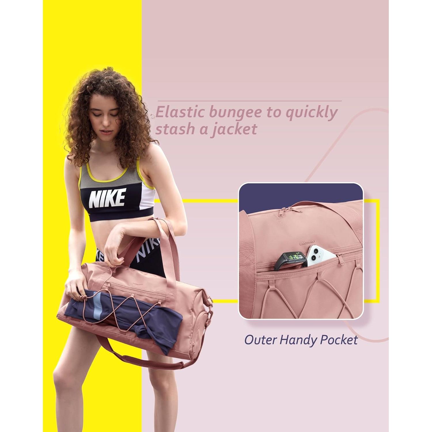 Small Gym Bag With Shoe Compartment & Wet Pocket, Lightweight Sports Travel Duffel, Carry On Weekender Overnight, Water Resistant Sports Gym Tote for Swimming Yoga, Black