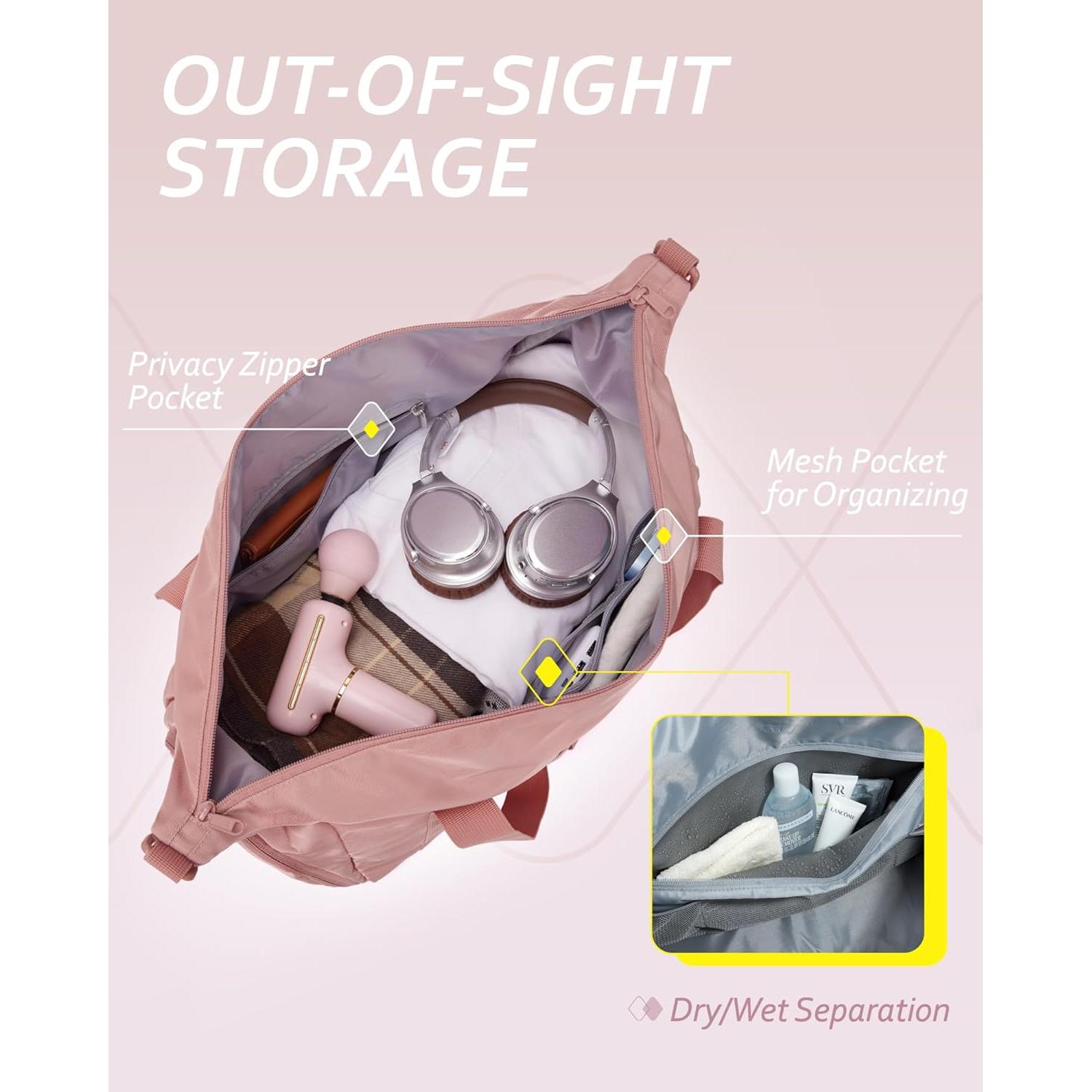 Small Gym Bag With Shoe Compartment & Wet Pocket, Lightweight Sports Travel Duffel, Carry On Weekender Overnight, Water Resistant Sports Gym Tote for Swimming Yoga, Black