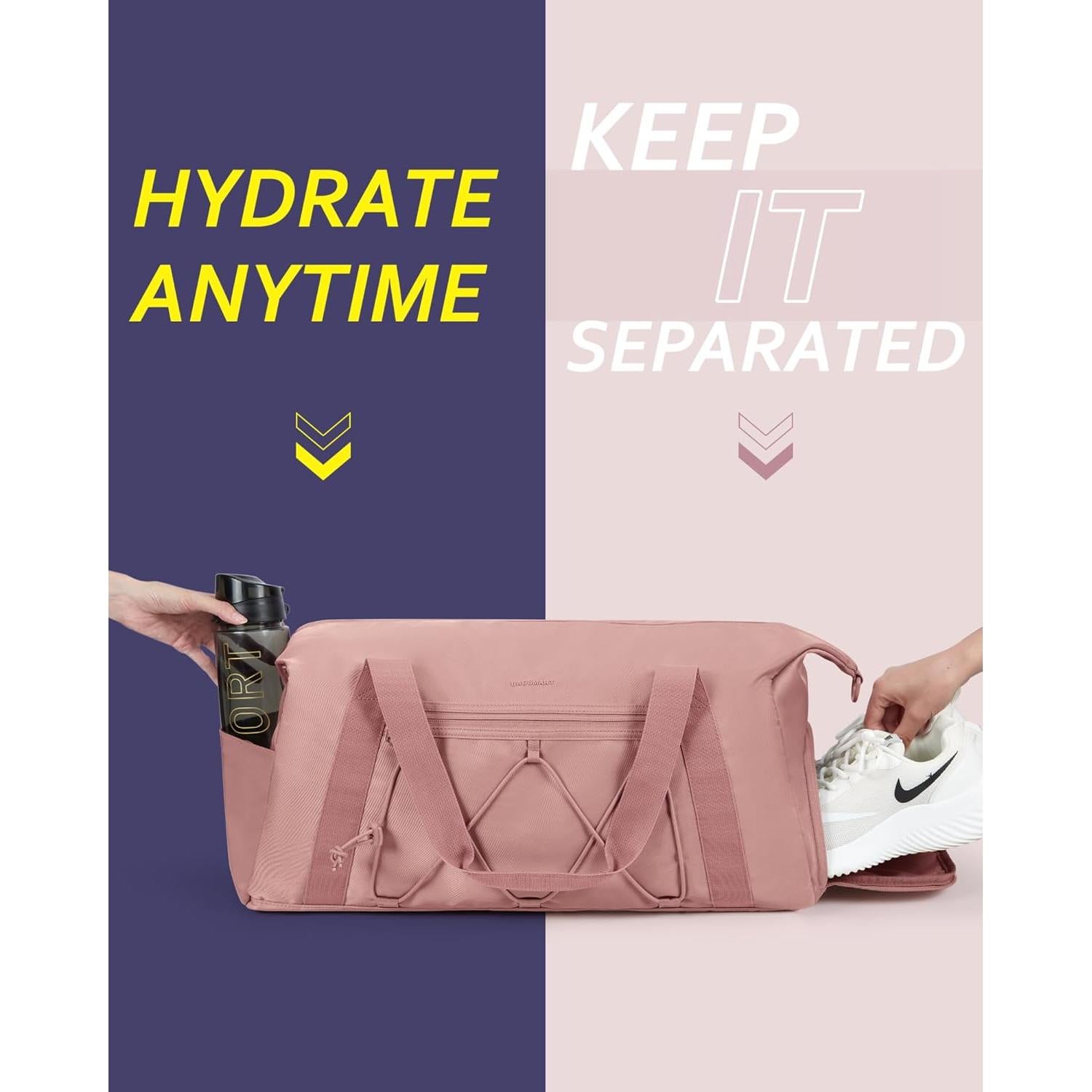 Small Gym Bag With Shoe Compartment & Wet Pocket, Lightweight Sports Travel Duffel, Carry On Weekender Overnight, Water Resistant Sports Gym Tote for Swimming Yoga, Black