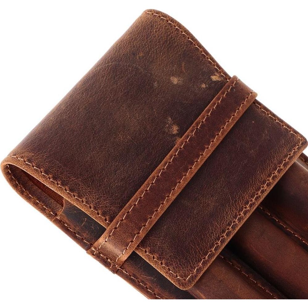 Estuche para bolígrafos de cuero okhobby marrón 3 compartimentos