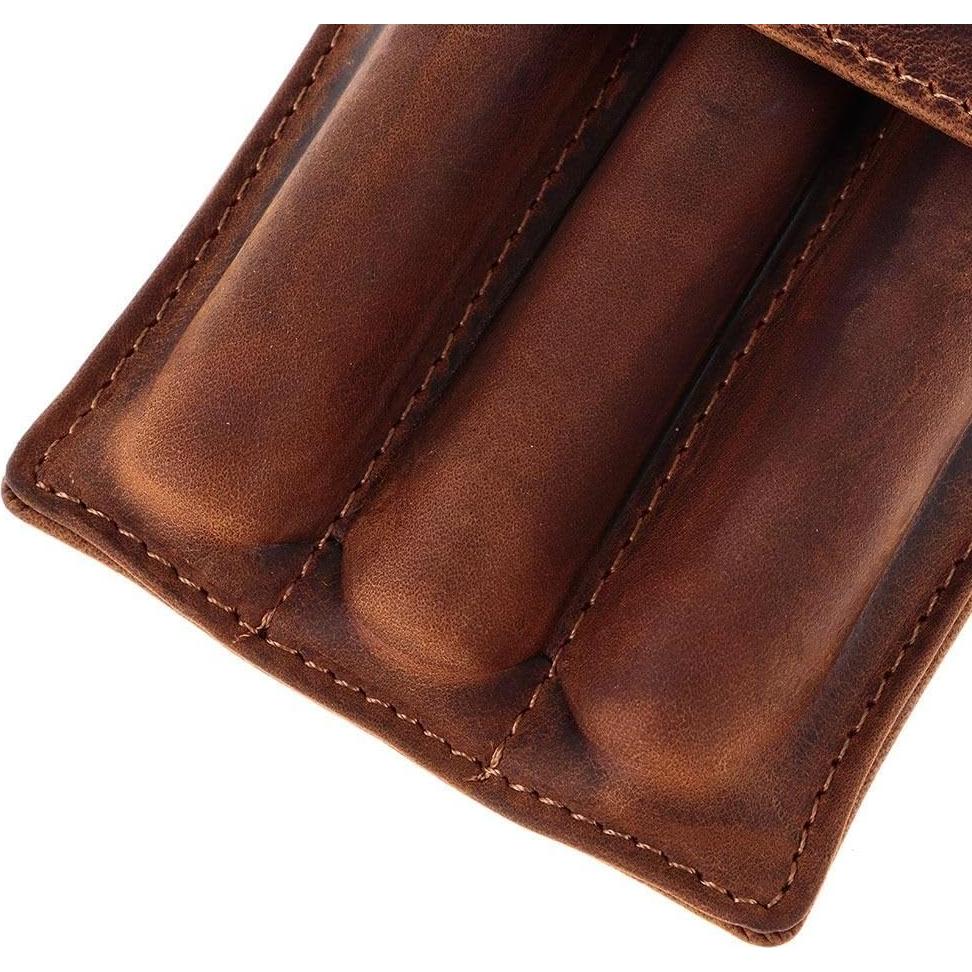 Estuche para bolígrafos de cuero okhobby marrón 3 compartimentos