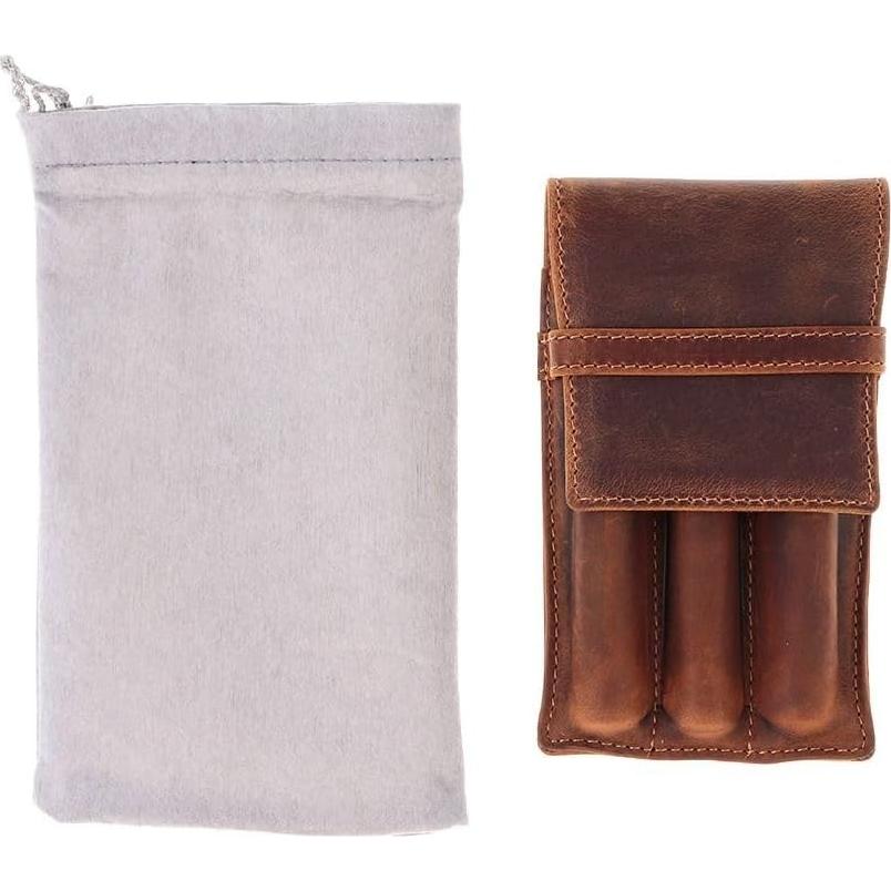 Estuche para bolígrafos de cuero okhobby marrón 3 compartimentos