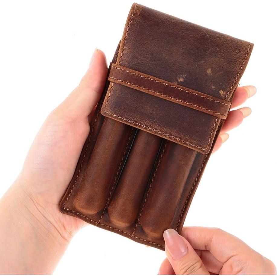 Estuche para bolígrafos de cuero okhobby marrón 3 compartimentos
