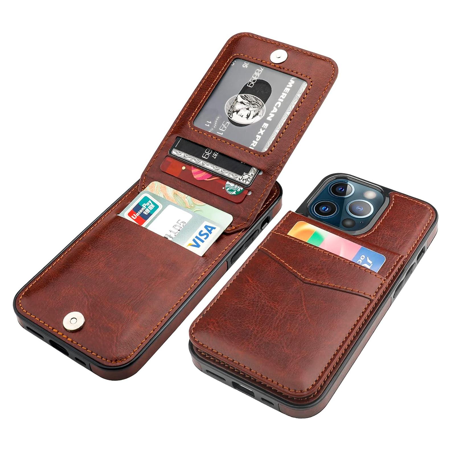 Funda Cartera KIHUWEY para iPhone 13 Pro 6.1" Cuero Marrón